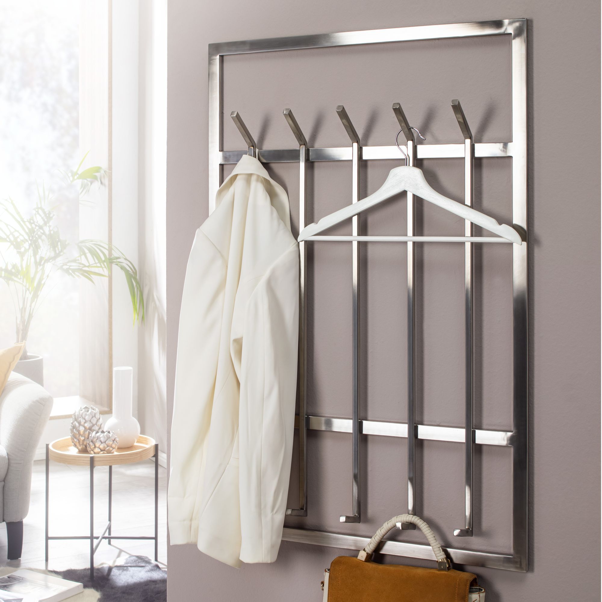 Metal Silver Coat Rack 60x100x7.5 Cm Design Hallway Coat Rack Steel, Hook Strip Wall Panel, Wall Coat Rack, Coat Rack Strip Hallway