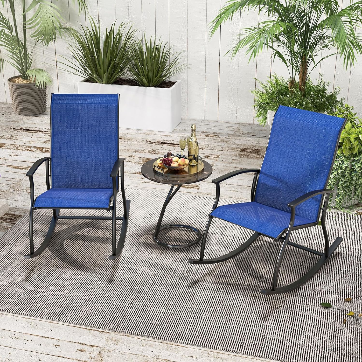2 Pieces Outdoor Rocking Chairs, Patio Cozy Rockers W/ Breathable Backrest