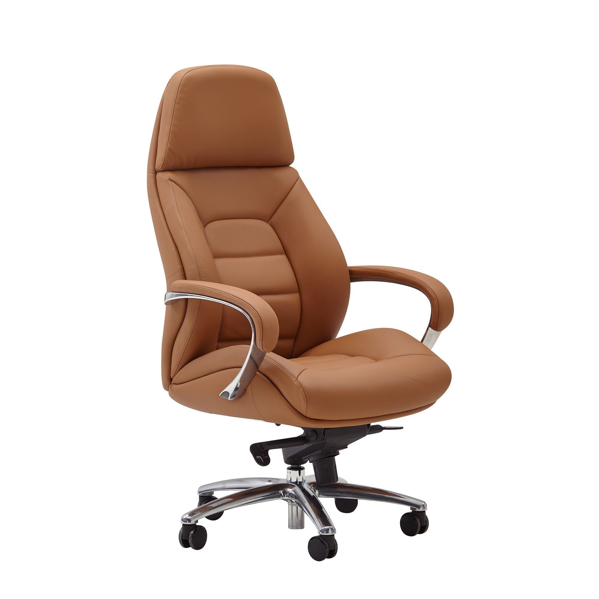 Image of Chair Cover Genuine Leather Caramel Desk To 120 Kg, Executive Chair Height Adjustable, Swivel Chair Ergonomic With Armrests & High Backrest, Rocking Function