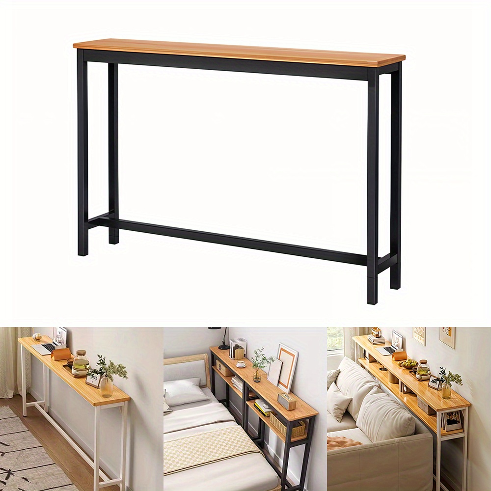 Space Efficient Side Table Single Double Tier Wall Mounted MDF Shelf with Metal Frame Multi Functional Narrow Table with Storage Hallway Bedroom Table 80x20cm Wood Black White Frame