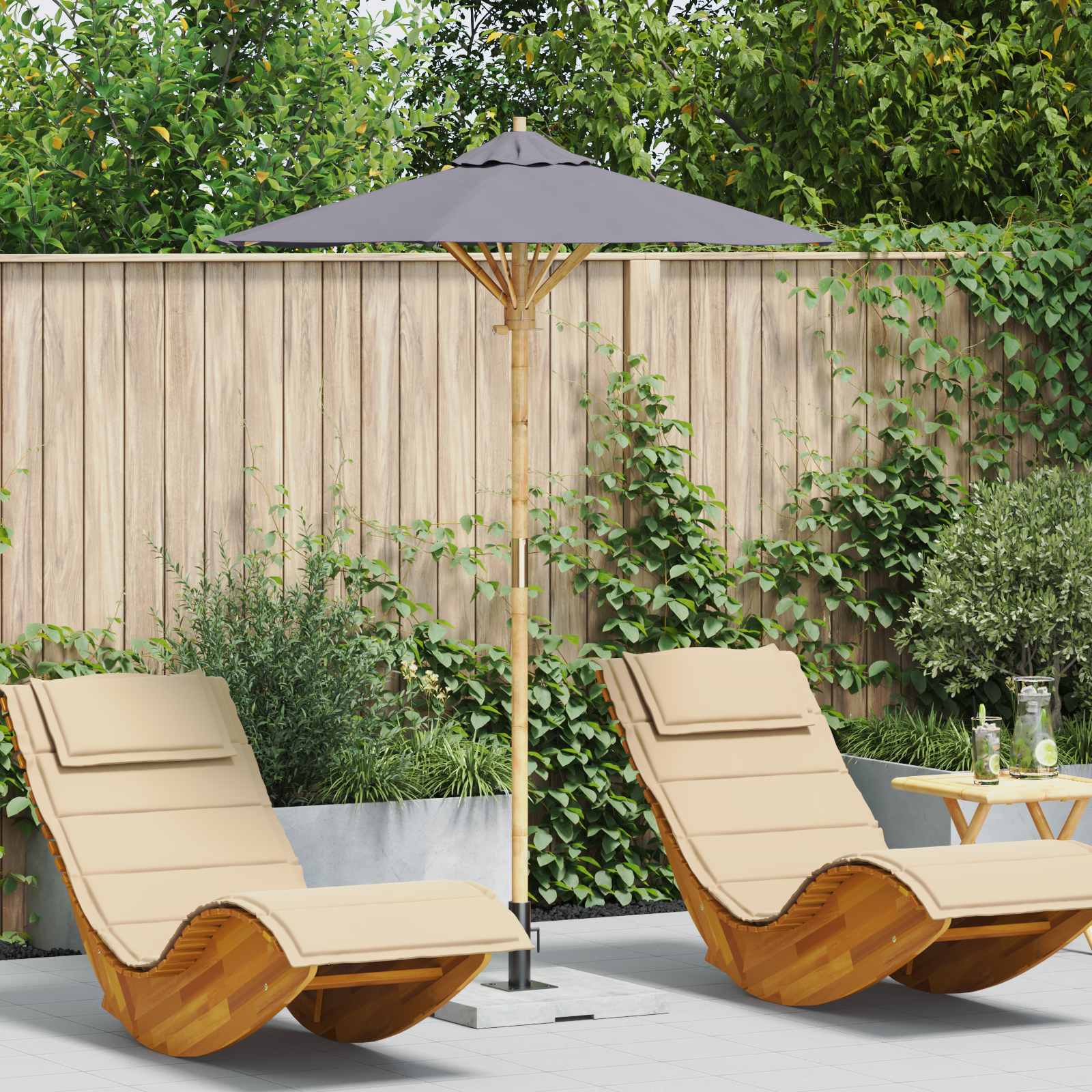 Image of Vidaxl Garden Umbrella Dark Gray 150x210 Cm Bamboo Height Adjustable Uv-resistant Foldable Fabric Portable Outdoor Shade Awning Patio Sun Shade Large Dining Umbrella