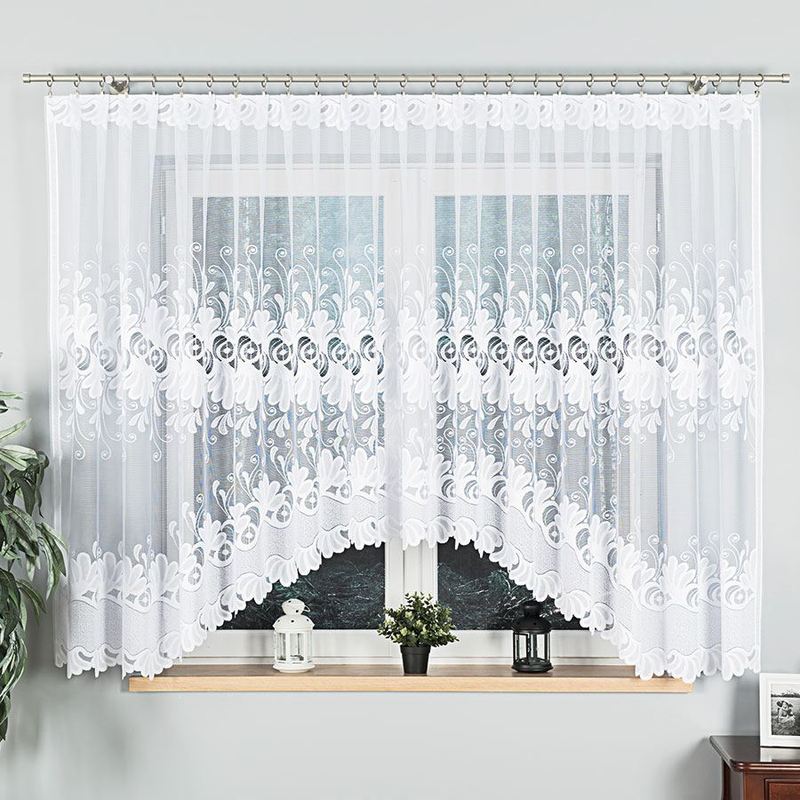 Kasjana - Frill Curtain With A Cut At - 400x160 Cm - White