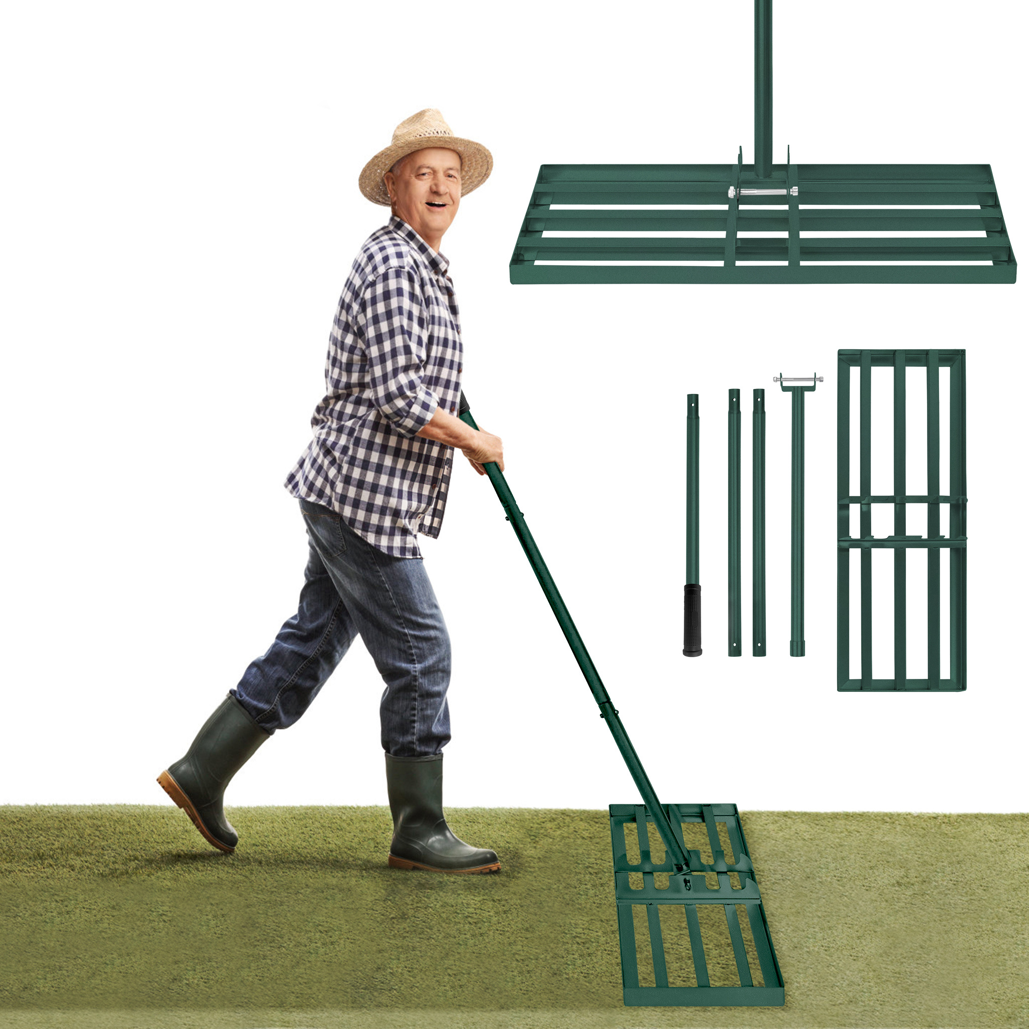 TEMU Lawn Rake Lawn Leveling Rake Golf Lawn Rake Tool With Handle For Sanding Lawns 50x25cm/70x25cm