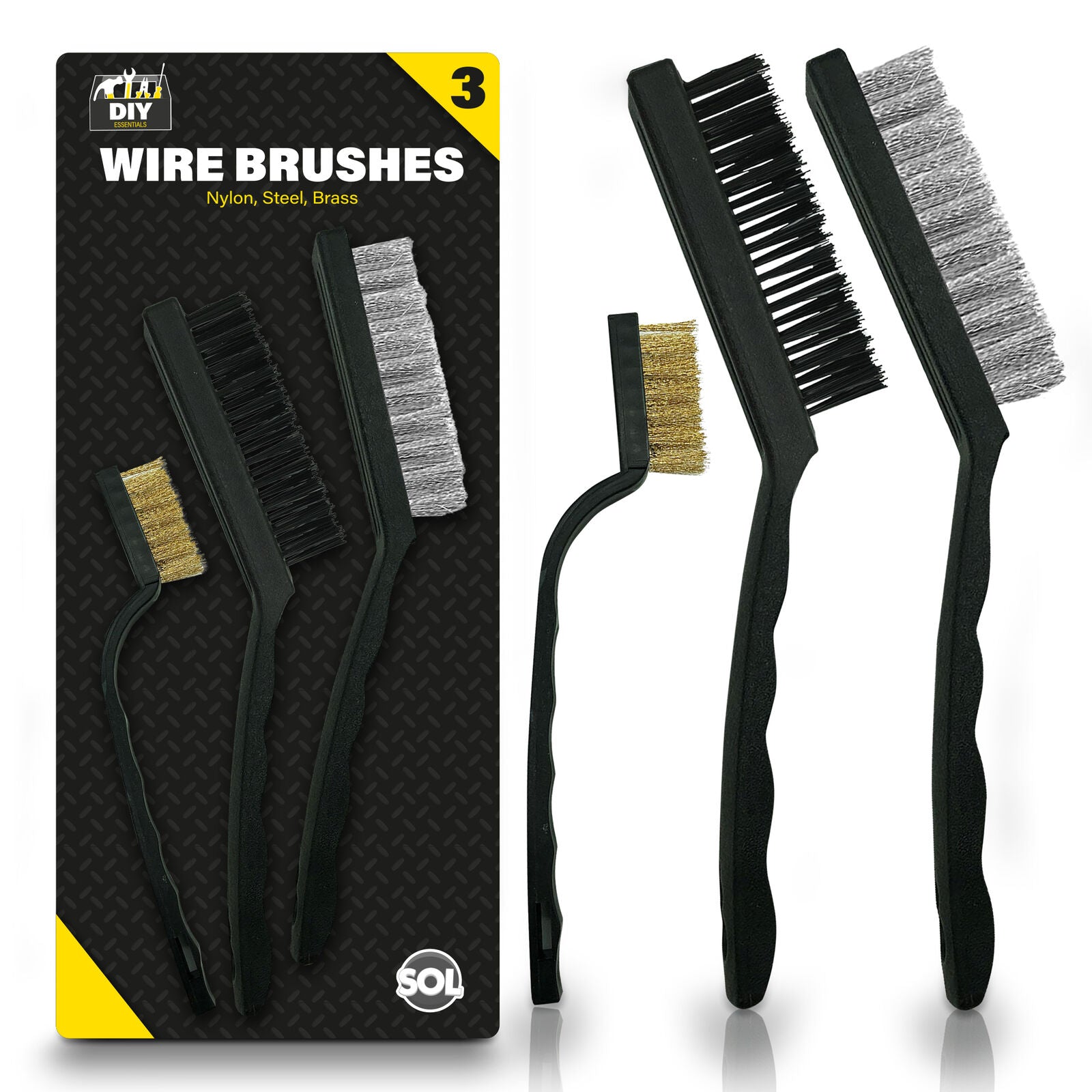 TEMU 3 Pack Wire Brush Set | Steel, Brass & Nylon Cleaning Brushes For Rust, Paint, Bbq Grills & Metal Surfaces | Heavy-duty Polishing & Scrubbing