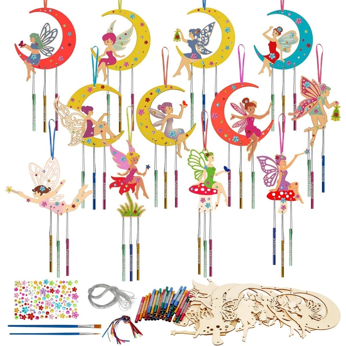 TEMU 12 Piece Fairy Wind Chime Craft Set Wooden Sound Handicrafts For Painting Fairy Creative Sets For Birthday Crafts