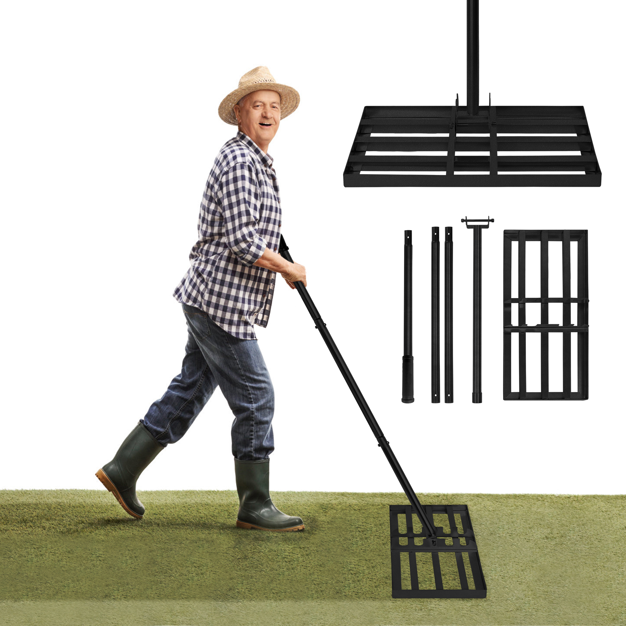 TEMU Lawn Rake Lawn Leveling Rake Golf Lawn Rake Tool With Handle For Sanding Lawns 50x25cm/70x25cm