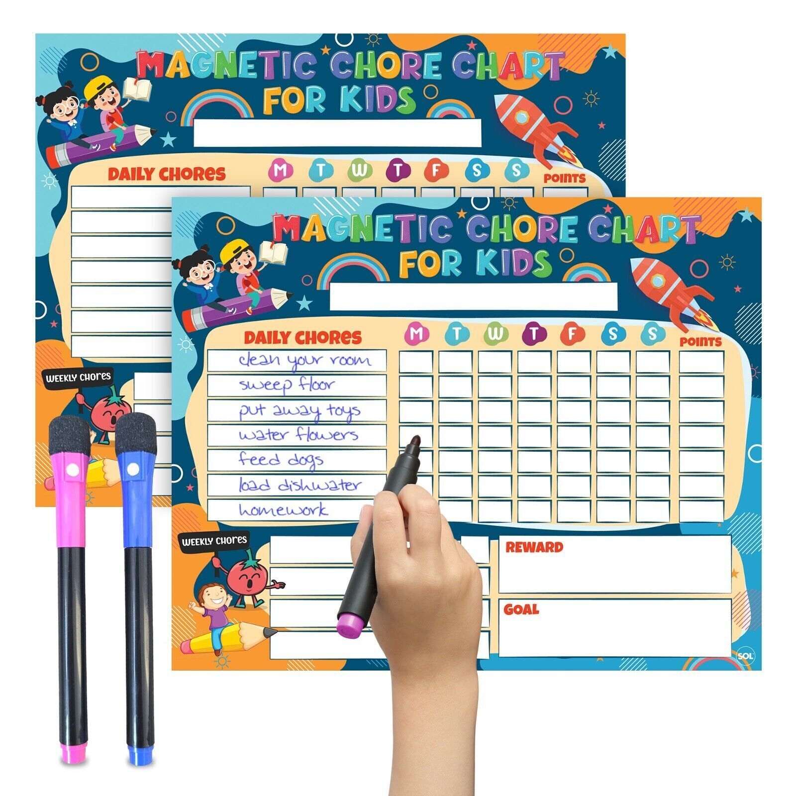TEMU 2 Pack Kids Reward Chart Magnetic | Reusable & Chore Board For Children | Family Weekly Planner Whiteboard With Pens | Positive & Chart For Home
