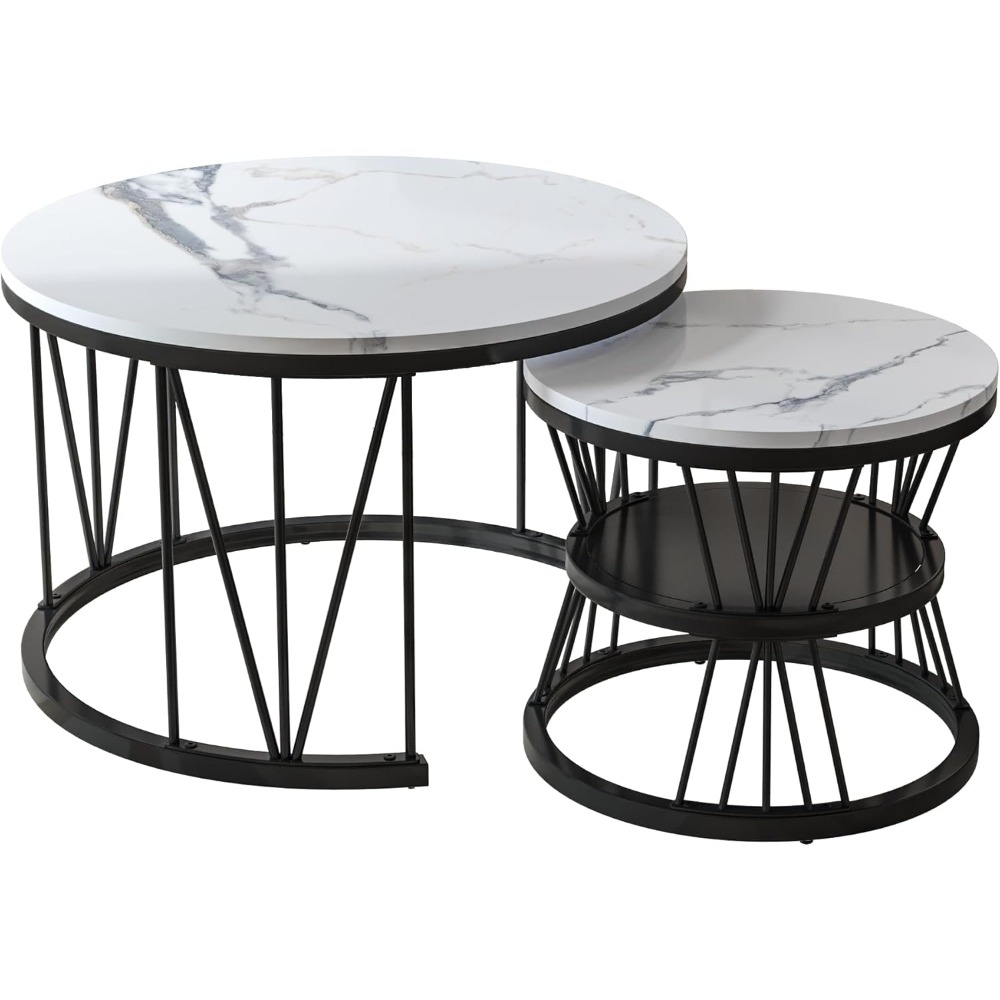 TEMU Set Of 2 Modern Round Coffee Tables With Metal Frame, Side Table, Low Table, Living Room Coffee Table, 70 X 70 X , Dfffoiouigfjghjzxc