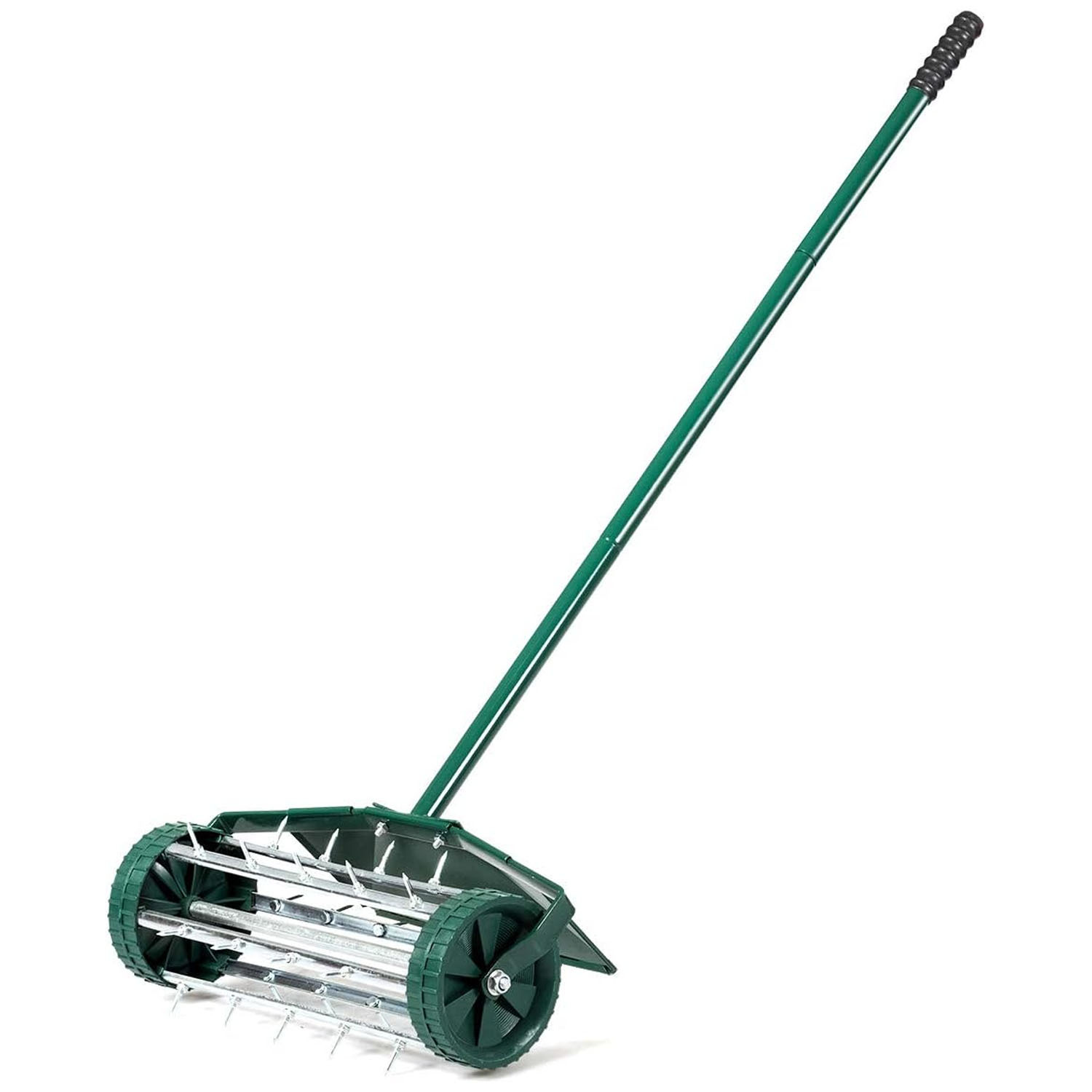 TEMU Manual Grass Spikes Roller, Garden Rolling Lawn Aerator With 3pcs Removable Metal Handle, Heavy Duty Outdoor Garden Lawn Tool, Green