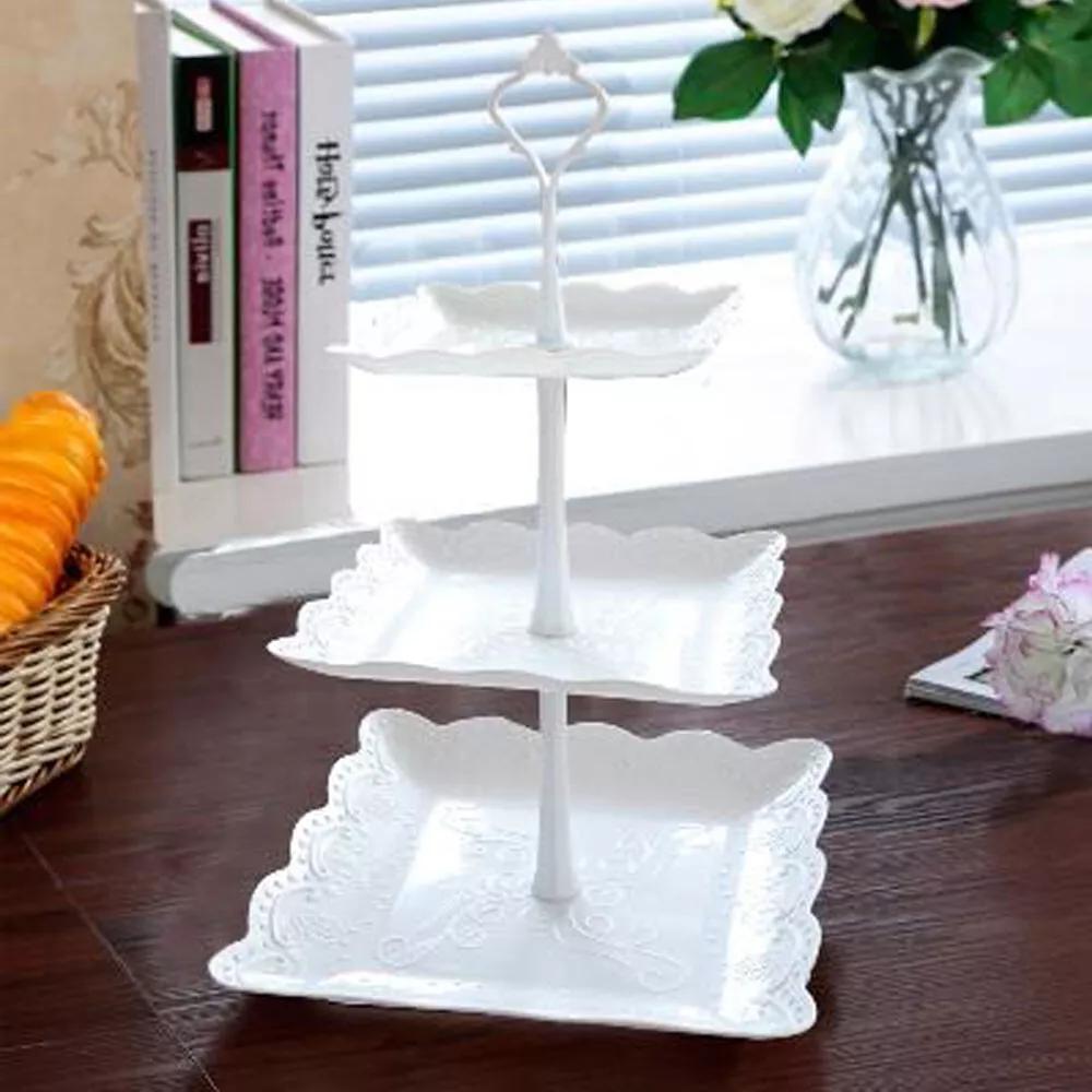 TEMU 3 Tier Glass Plastic Cake Stand Afternoon Tea Wedding Plates Party Tableware Uk.