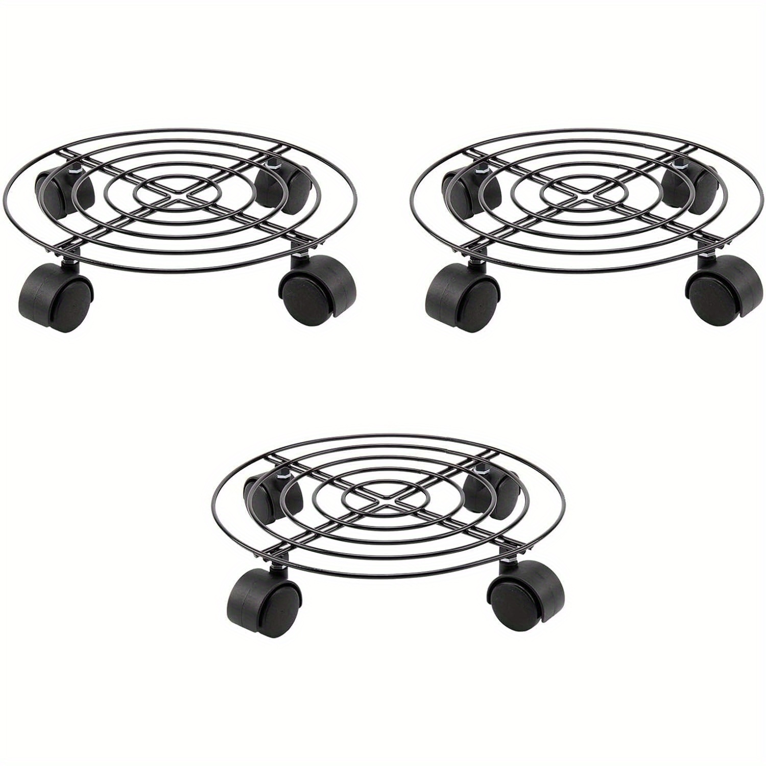 TEMU 3 Pack With Wheels 27cm Round Metal Potted Trolley Heavy Duty Movable Metal Plant For Indoor Outdoor Home Garden Tools