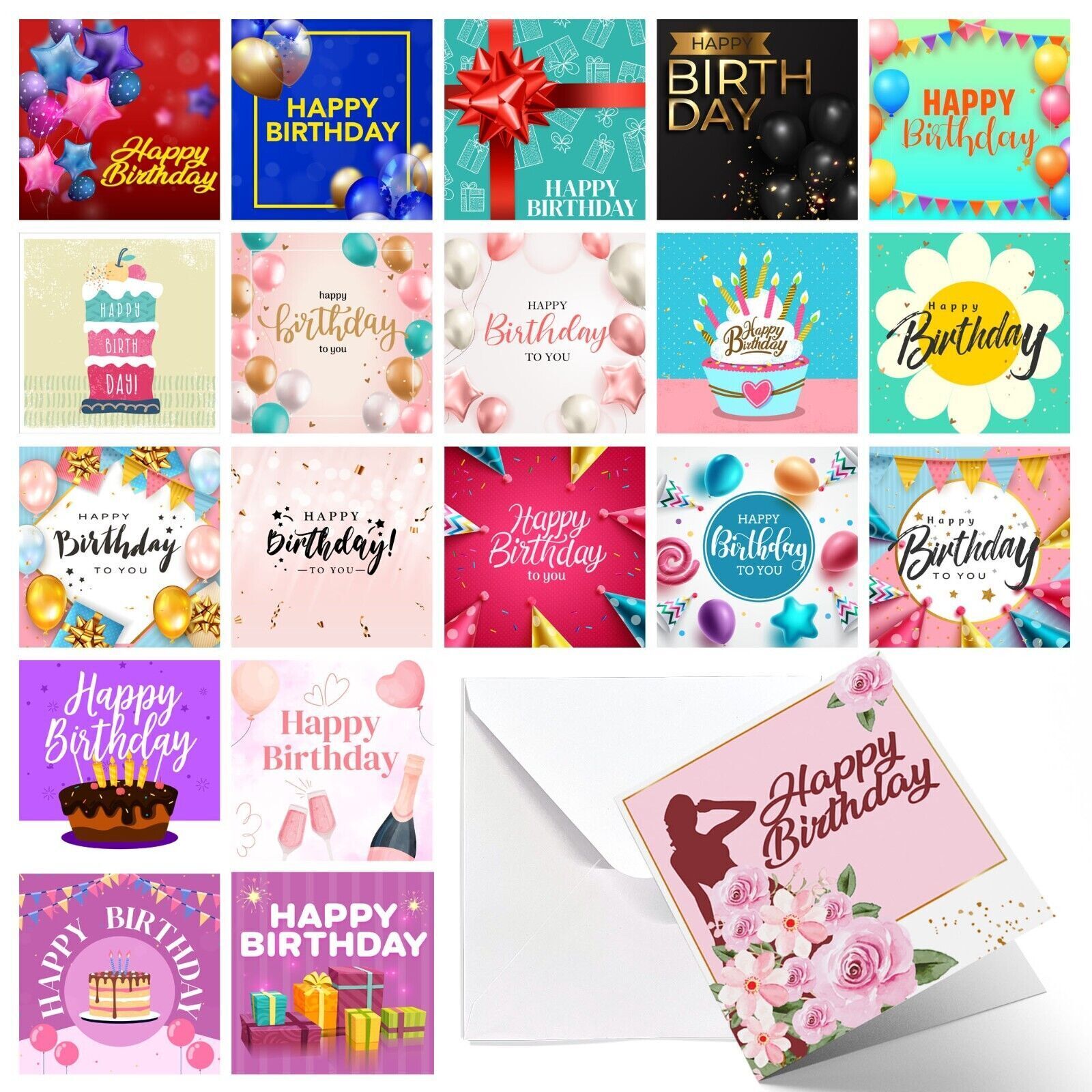 TEMU Birthday Cards Multipack – 20 Assorted Greeting Cards With Envelopes & Stickers | Mix A For Women, For Men | Premium Bulk Birthday Card Set