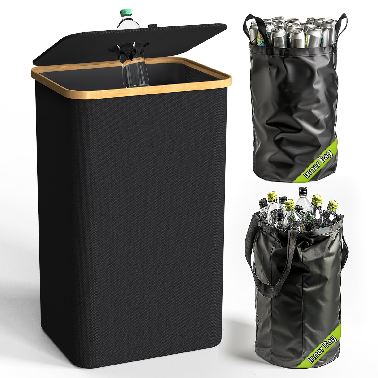 

Liter Large Capacity Kitchen Recycling Bin With Detachable Tote Bag, Glass Paper Empty Bottle Recycling, Beverage Bottle Storage Basket, Foldable Trash Can, Household Storage Items, Perfect Gift