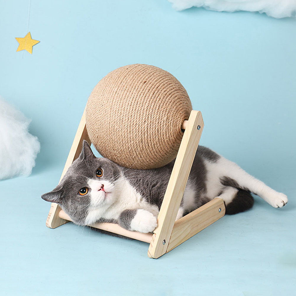 TEMU Cat Scratching Ball, Cat Scratcher Ball Post, Sisal Rope Cat Scratching Ball - Interactive Cat Toys With Solid Wood Stand, Ball Toys For Small