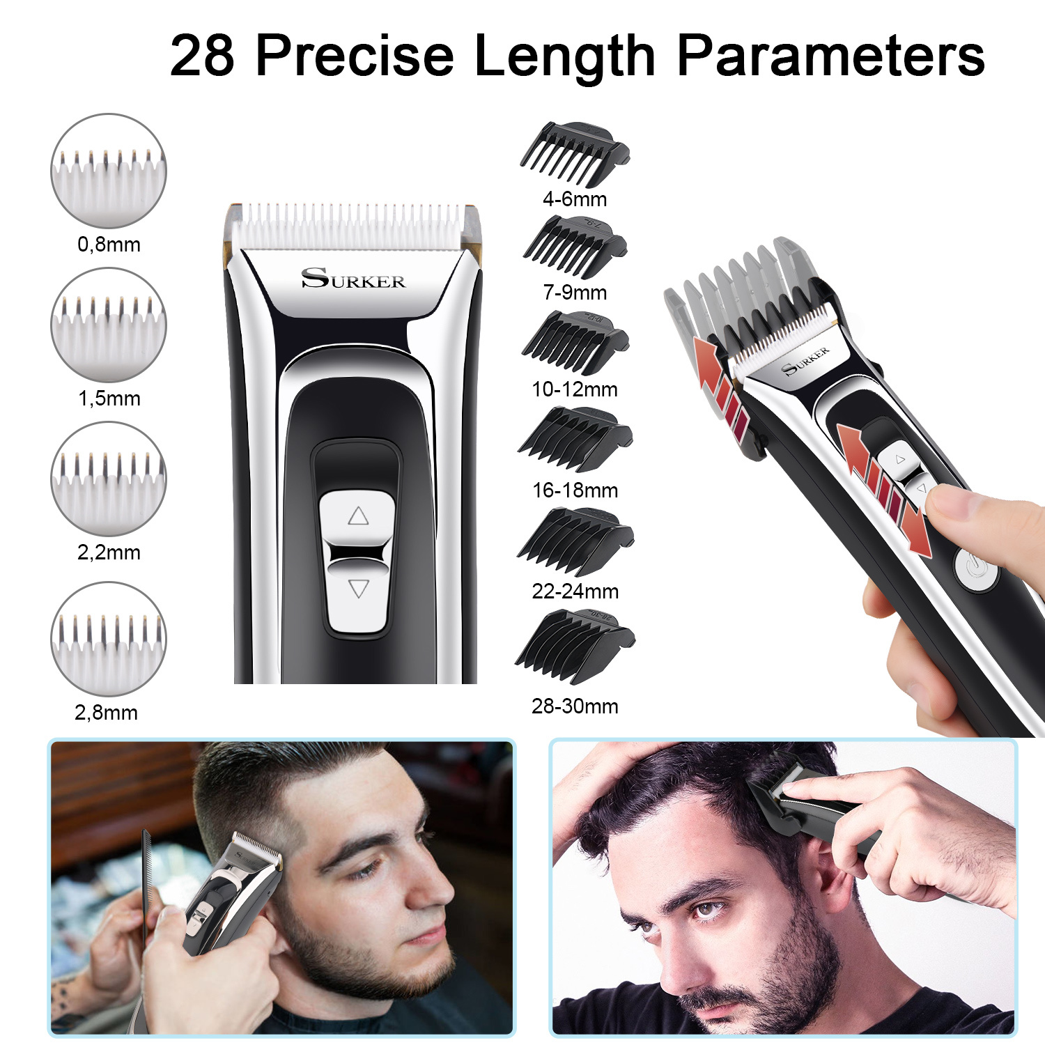 

Coiffeur pour Hommes, Ensemble Professionnel 11-en-1 Tondeuse à Barre Électrique, 28 Longueurs de 0.8 mm à 32.8 mm / Batterie Rechargeable / Céramique / et Écran LCD