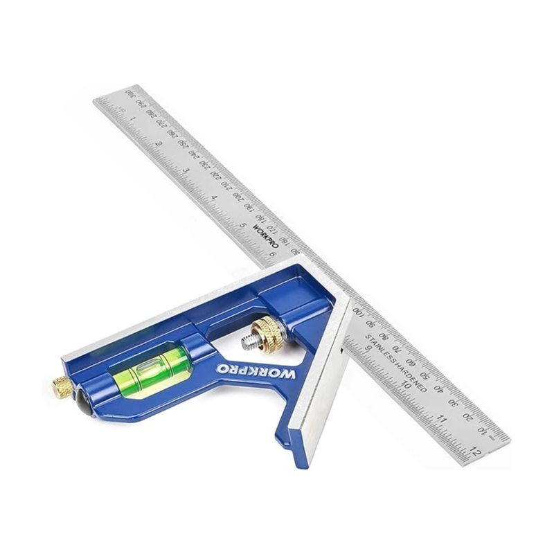 Workpro Combination Angle 300mm, Universal Angle With Water Level And Pull-out Needle, Adjustable Angle Gauge Made Of Stainless Steel 90/45 Degrees Measuring Tool