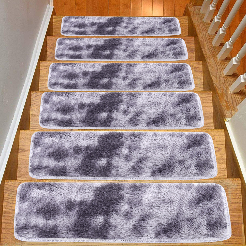 TEMU Non-slip Carpet Stair Treads For Wooden Steps, Tie-dye Plush Indoor Stair Mats Runner Rugs Mats Machine Washable, 22x67cm/8.66x26.38inch