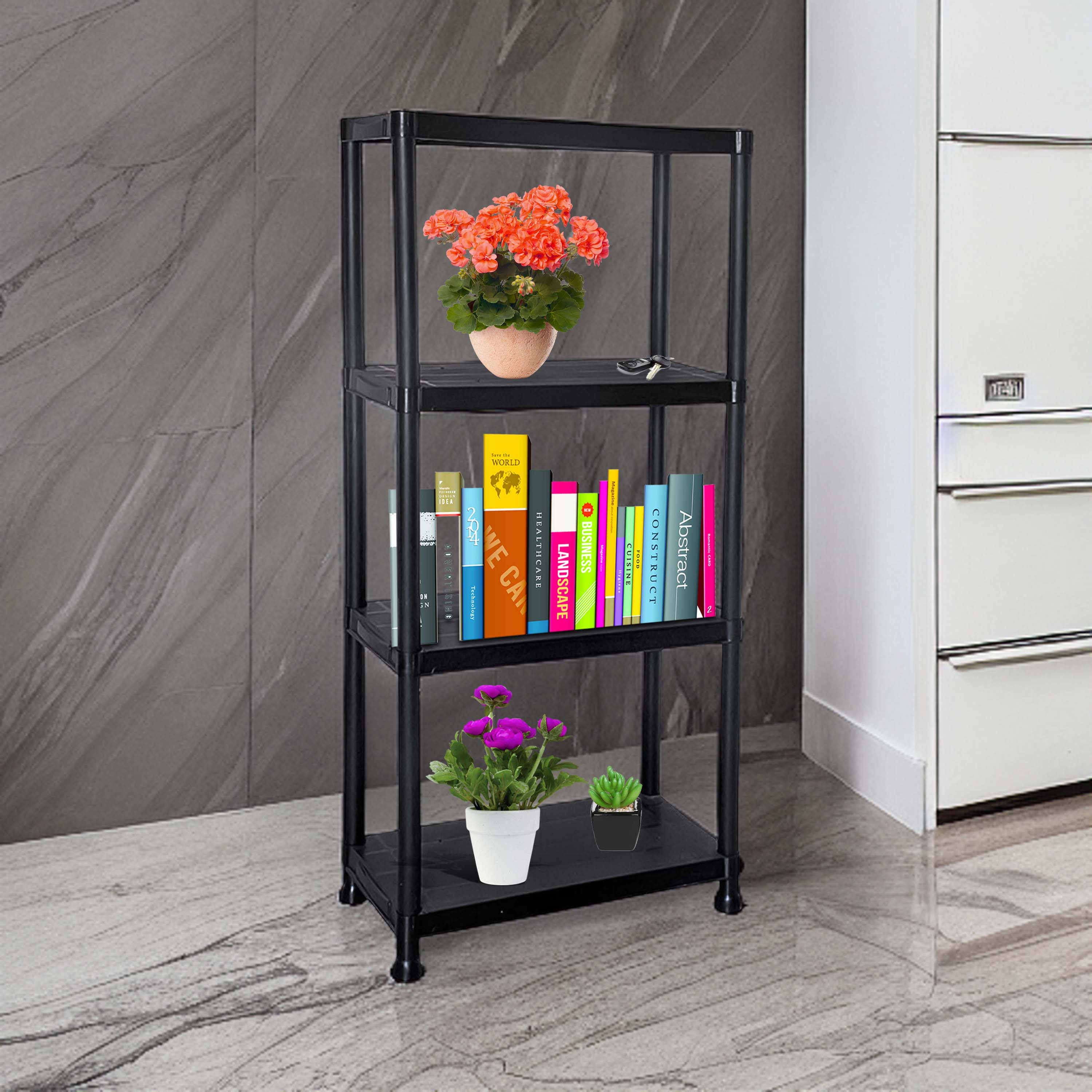 4-Tier Plastic Shelving Unit for Garage Storage