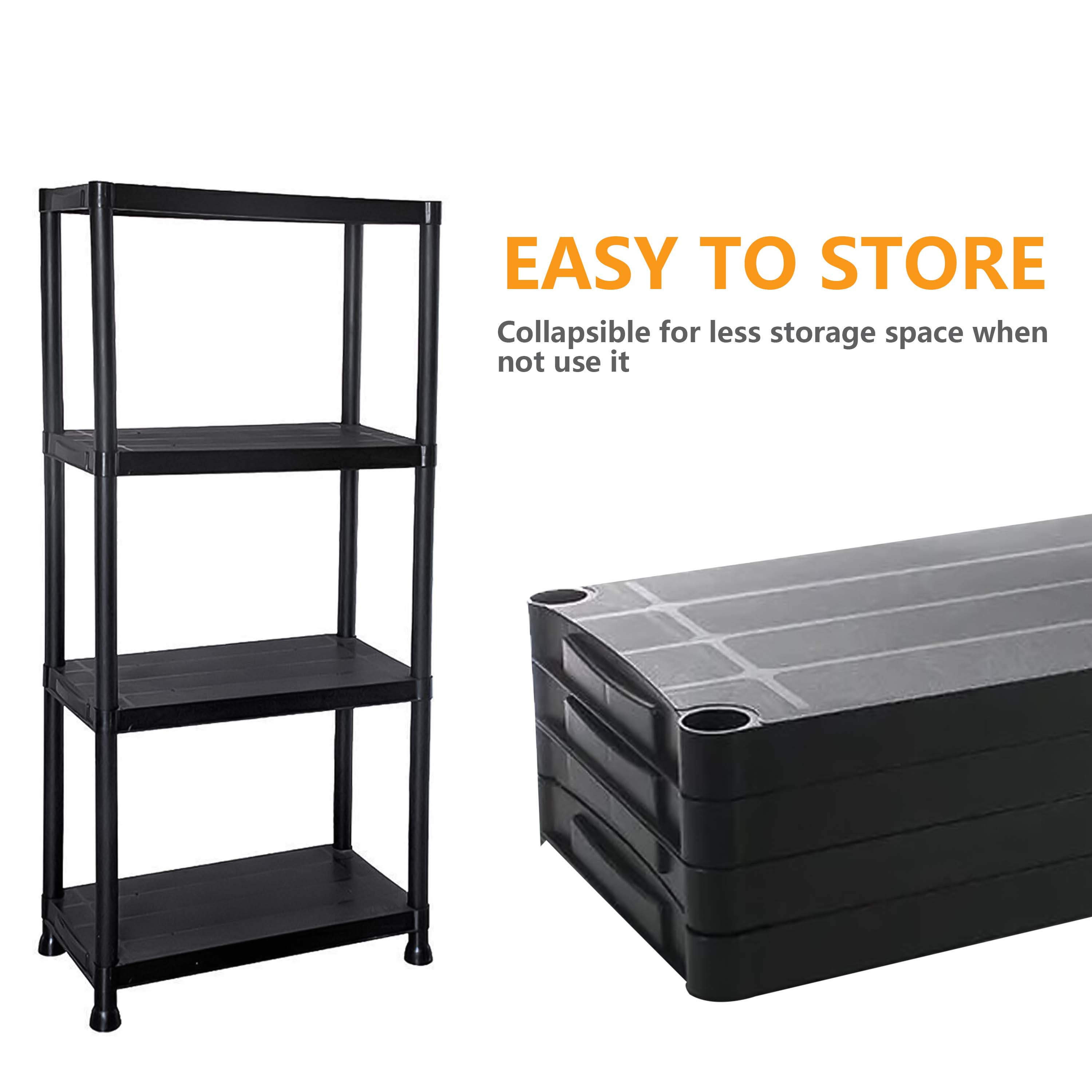4-Tier Plastic Shelving Unit for Garage Storage