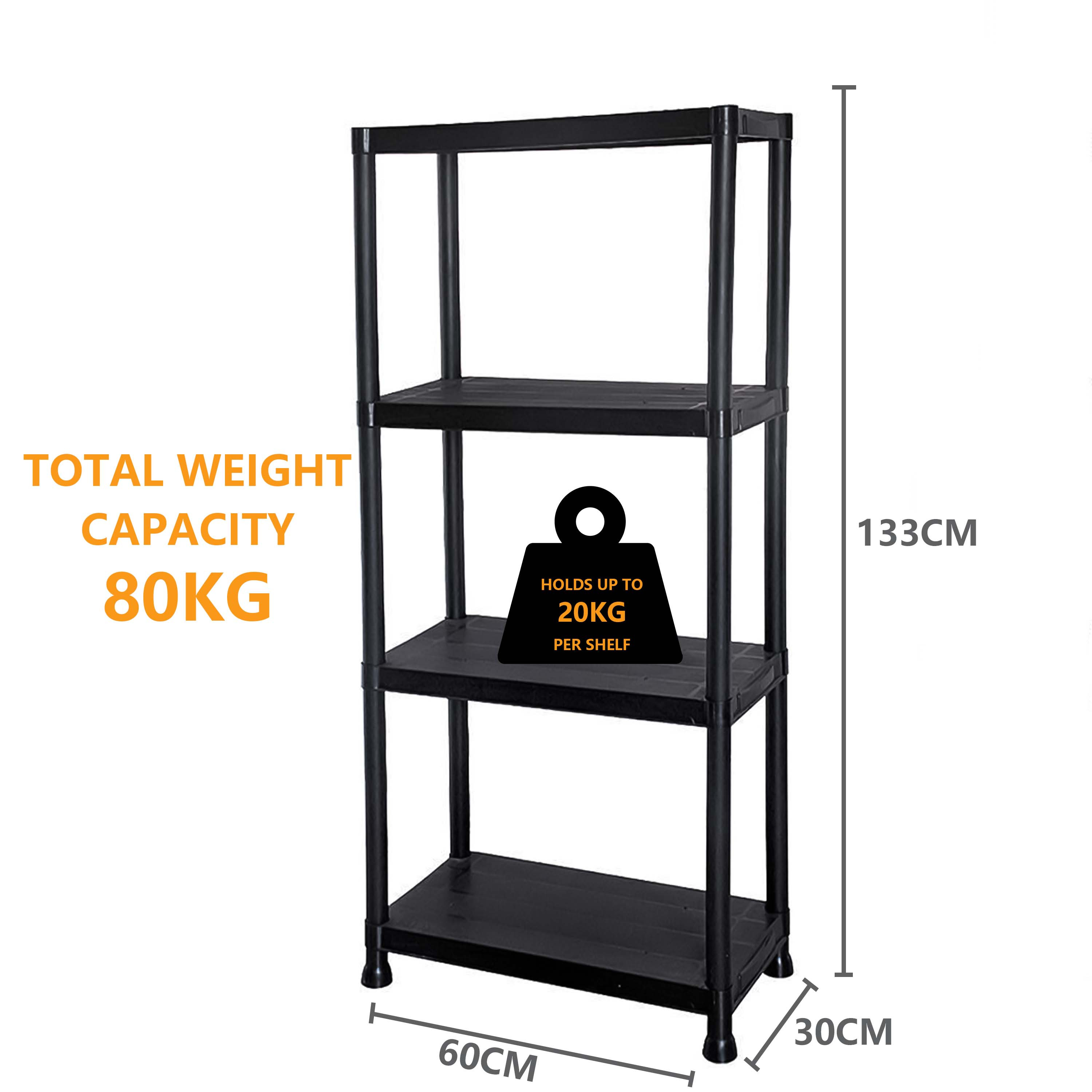 4-Tier Plastic Shelving Unit for Garage Storage