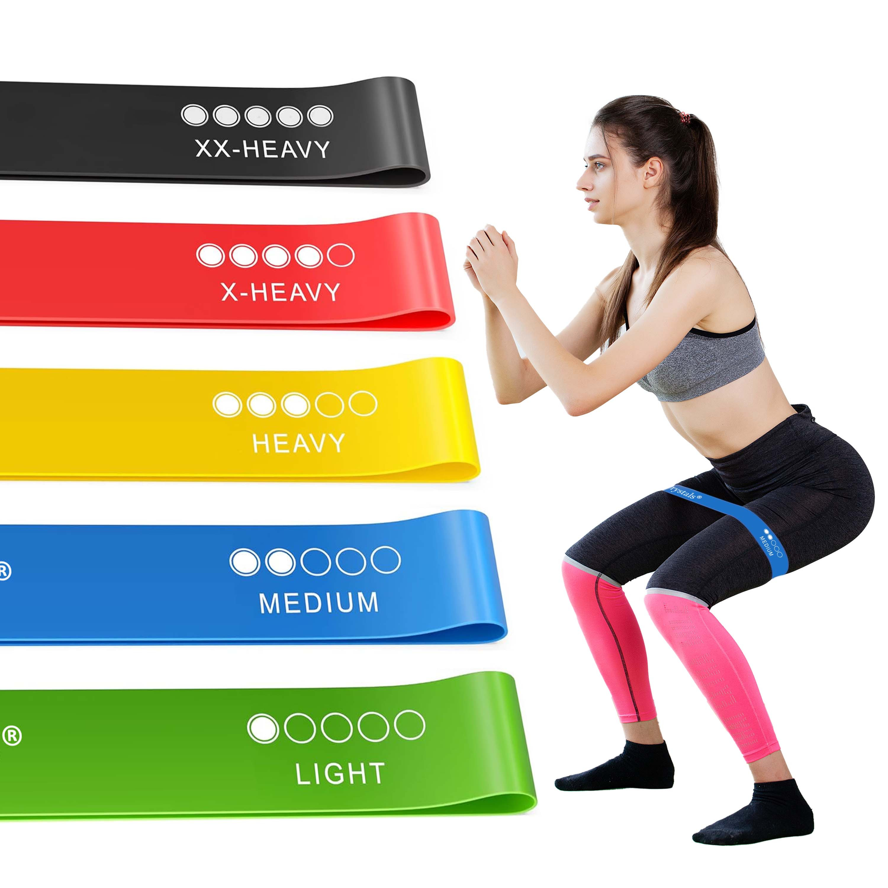 Resistance Bands, Set of 5 Skin-Friendly Resistance Fitness Exercise Loop Bands with 5 Different Strength Levels - Carrying Case Included - Ideal for Home, Gym, Yoga, Training