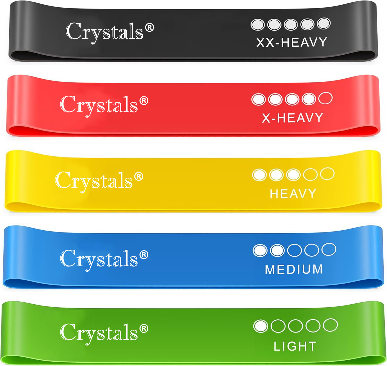 Resistance Bands, Set of 5 Skin-Friendly Resistance Fitness Exercise Loop Bands with 5 Different Strength Levels - Carrying Case Included - Ideal for Home, Gym, Yoga, Training