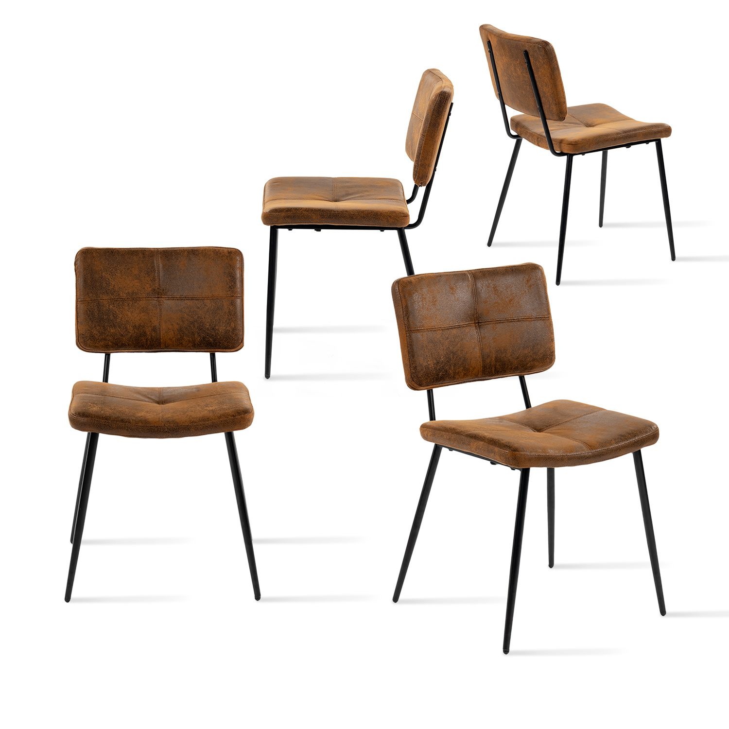 Image of Meuble Cosy Set Of 4 Industrial Retro Style Dining Chairs, Padded Seat, Suede Fabric And Metal Legs, Suitable For Kitchen, Dining Room, Bedroom, Living Room, Office, Brown, 57 X 45 X 81.5 Cm