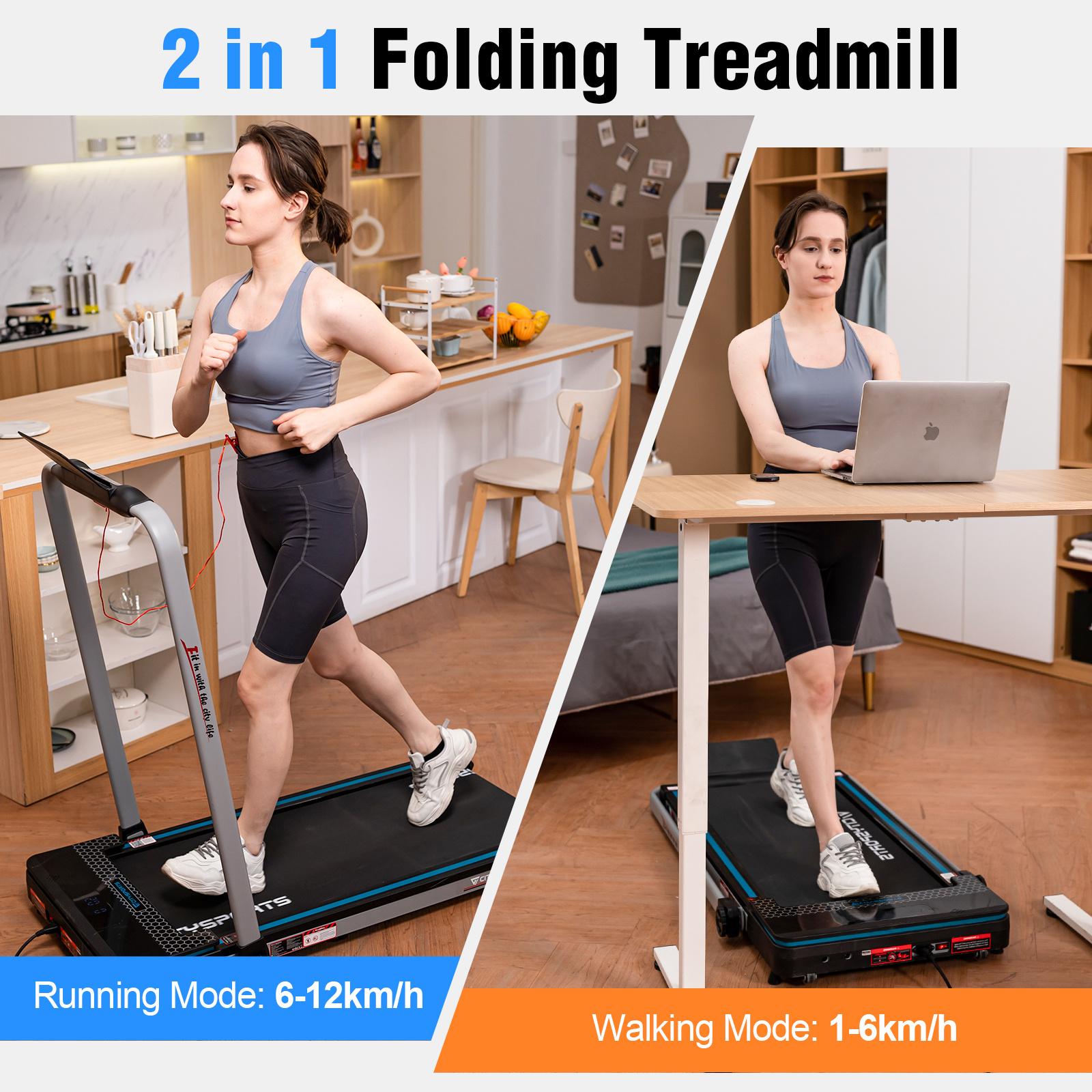 CITYSPORTS Walking Pad Treadmill for Home/Office with Remote Control and LED Display, Easy to Move, Double Shock Absorption, Low Noise, Sturdy Build, 1-12KM/H Adjustable Speed, No Assembly, Space Saving, 2.0HP Folding Treadmill with APP, Treadmills For Home Exercise
