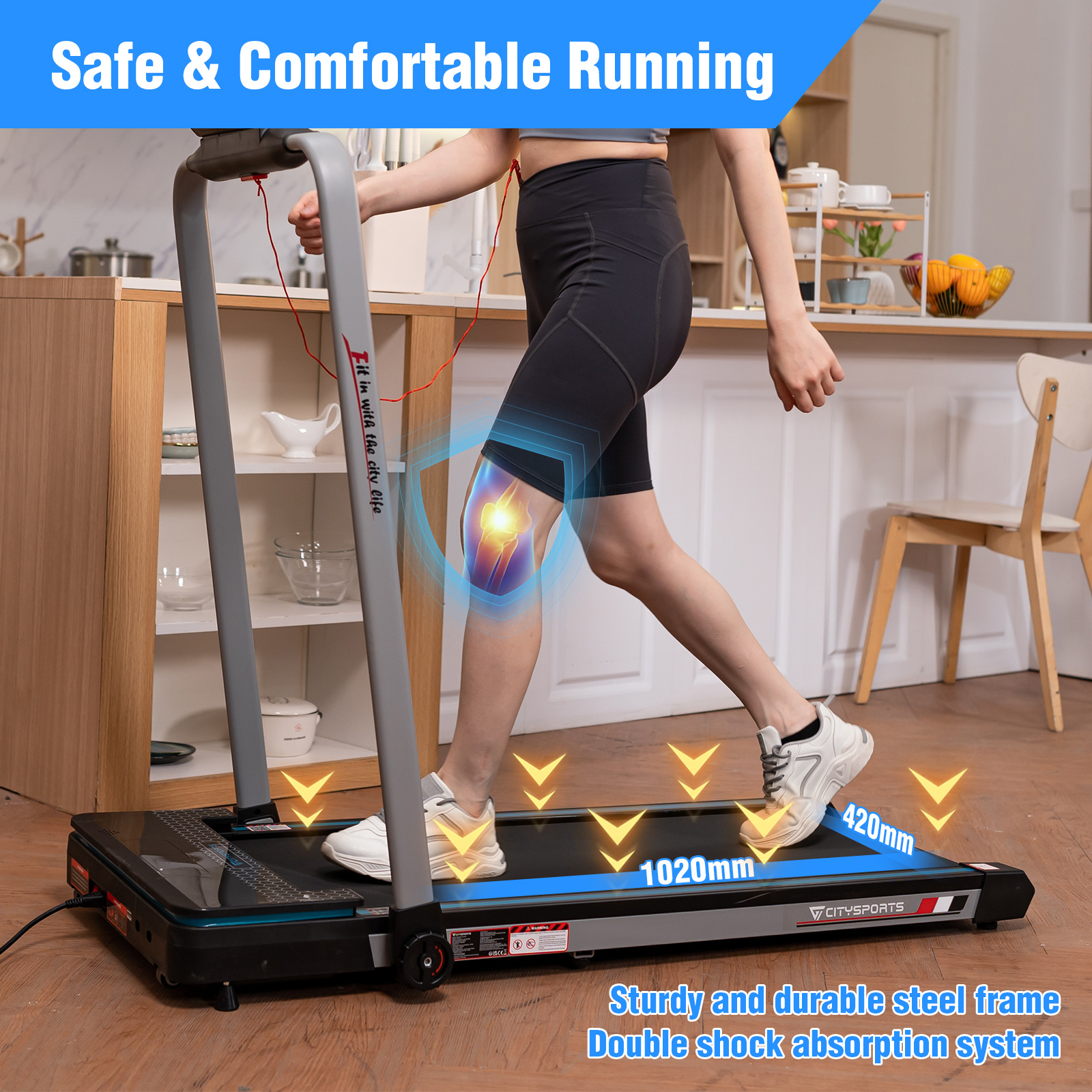 CITYSPORTS Walking Pad Treadmill for Home/Office with Remote Control and LED Display, Easy to Move, Double Shock Absorption, Low Noise, Sturdy Build, 1-12KM/H Adjustable Speed, No Assembly, Space Saving, 2.0HP Folding Treadmill with APP, Treadmills For Home Exercise