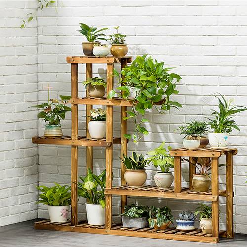 flower stand wooden plant stand plant shelf multi tier multifunctional flower shelf sturdy frame easy assembly for outdoor and indoor use are not included 25cm