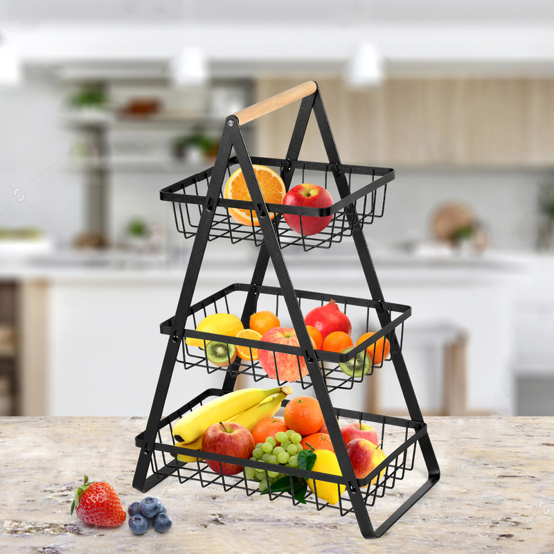 

1pc Drain Basket Storage Basket Countertop For Bathroom, Fruit Basket, Vegetable Basket, Basket Bowl Removable Wire Basket With Wooden Handle For Bathroom, Kitchen Storage Supplies