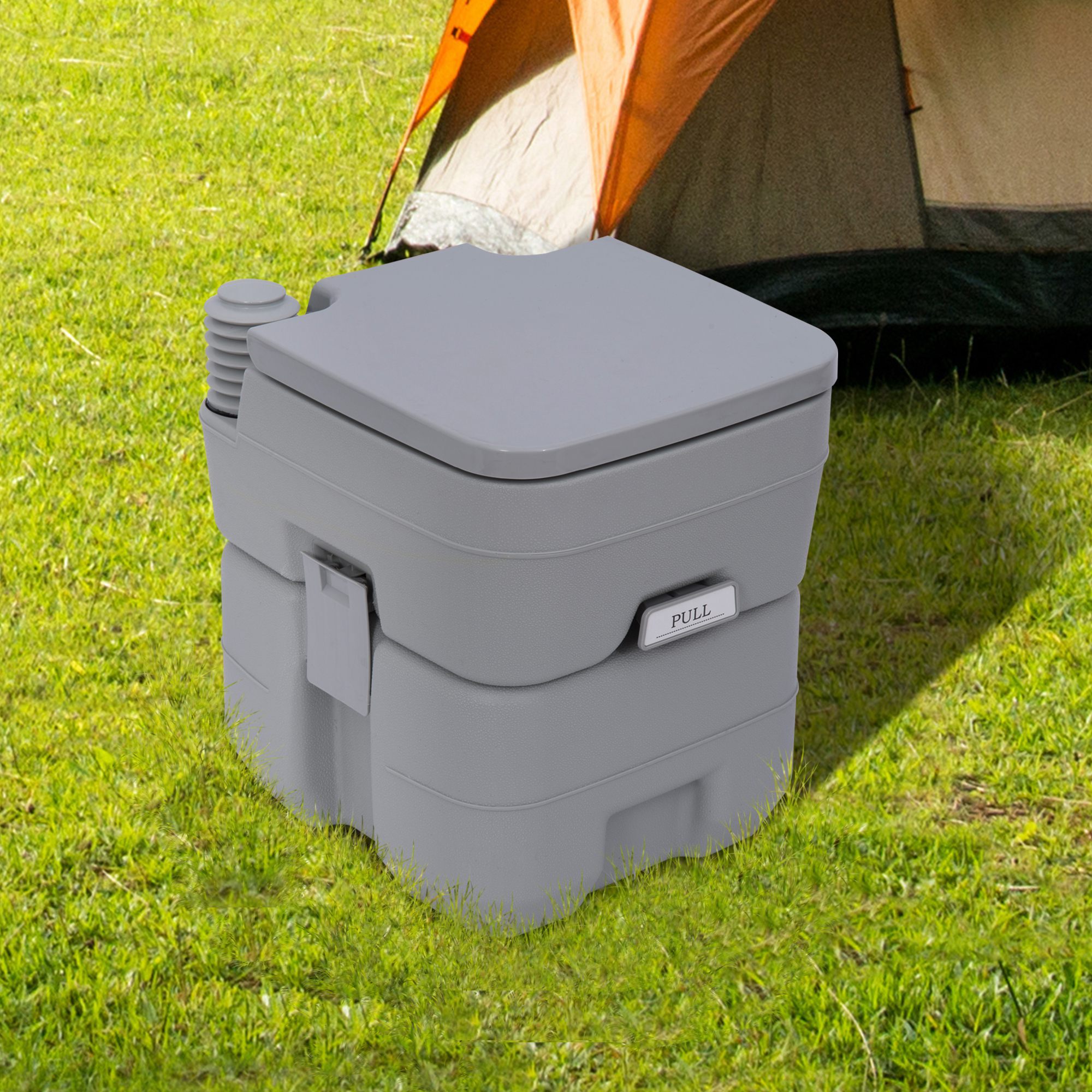 Outsunny Camping Toilet, 20l Portable Toilet, Camping Toilet With Flush And Waste Tank, Dry Toilet For Camping, Hiking, Travel, Fishing, Plastic, Gray