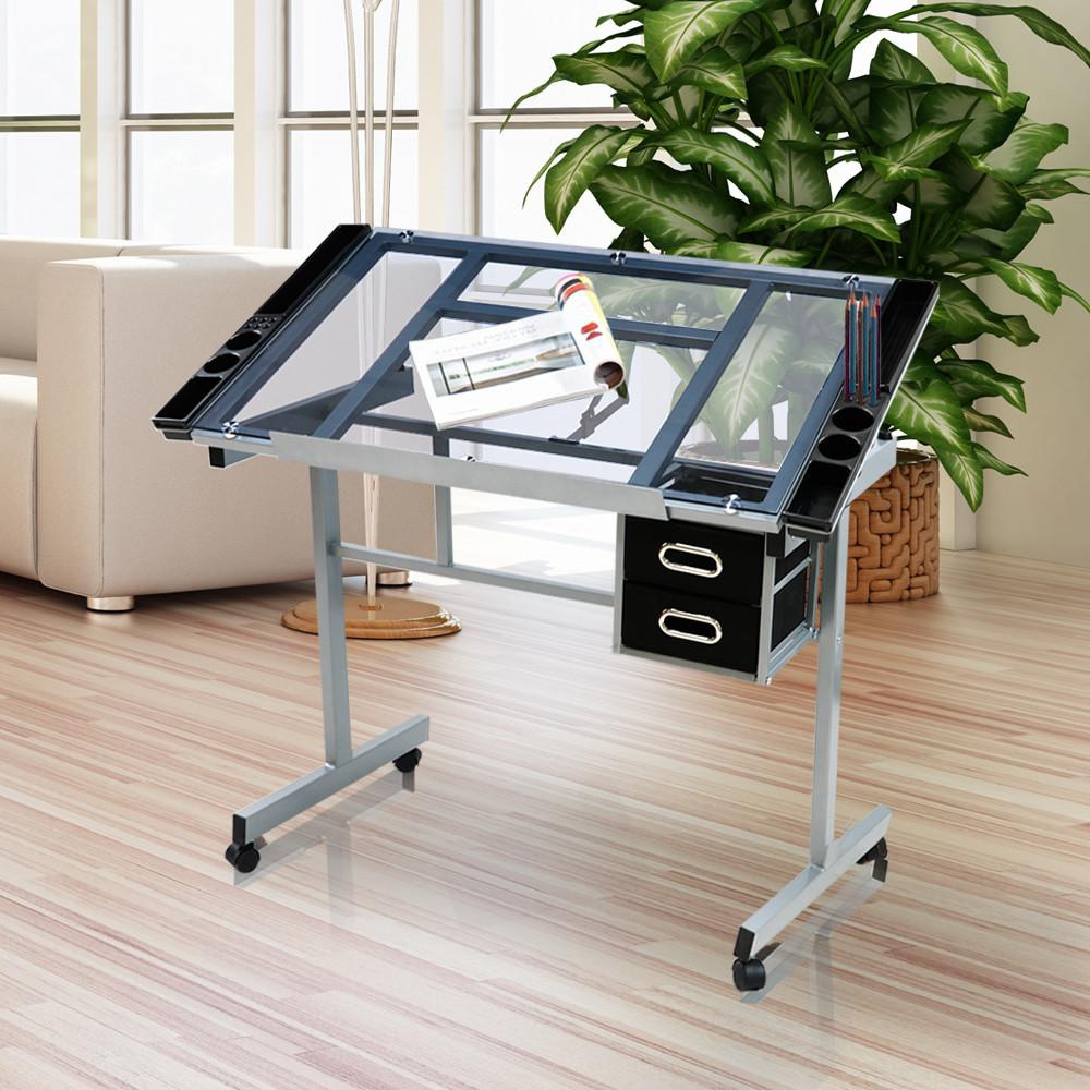 Costoffs Height-adjustable 's Table Drawing Table With Tiltable Glass Table With 2 Drawers For Artists, , Painters