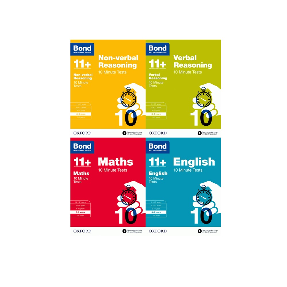 Bond 11+ 10 Minute Tests Bundle for Age 8-9 | For GL Assessment & other 11 plus exams | English, Maths, Verbal Reasoning, and Non-verbal Reasoning