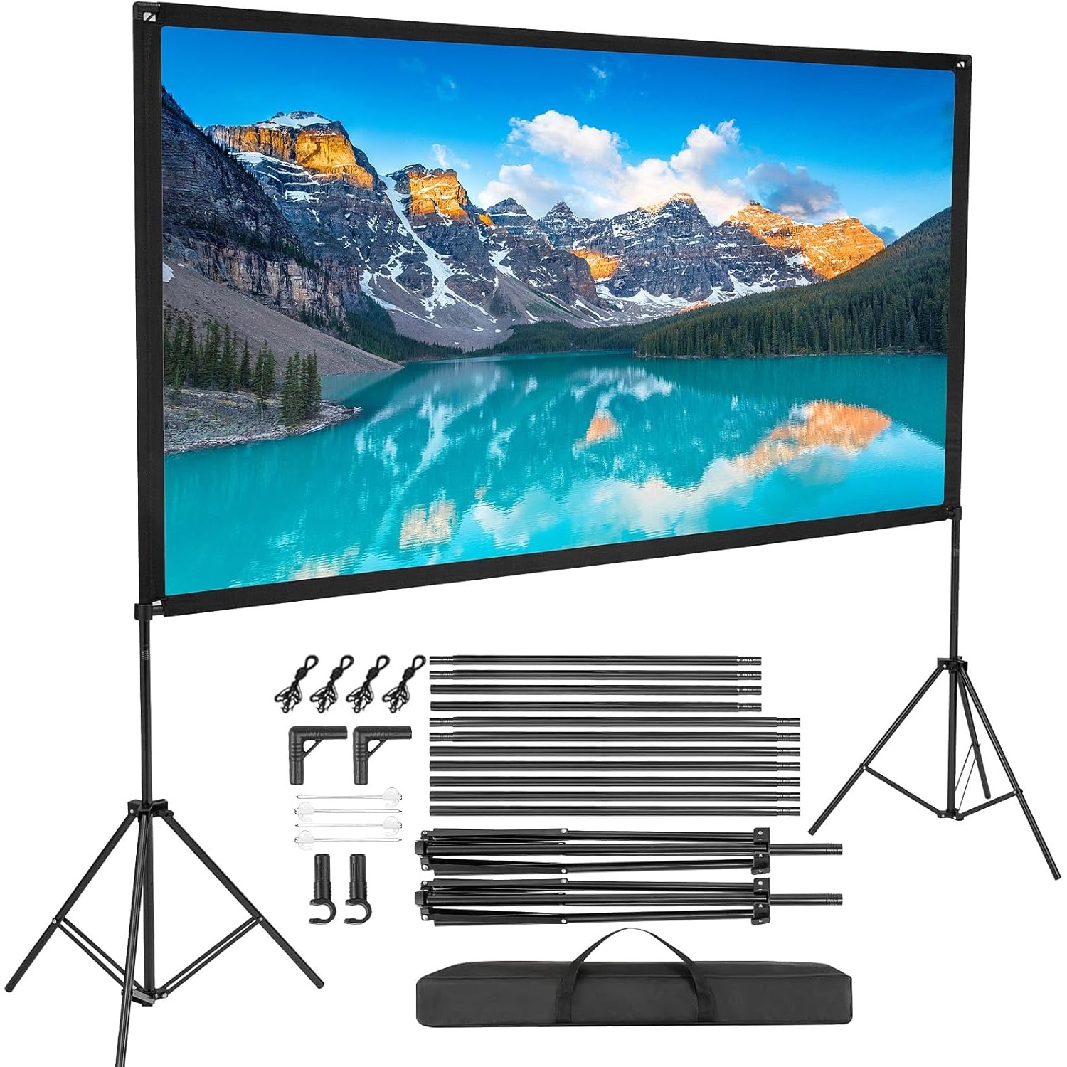 E-shop Canvas-Projektor mit Ständer, Tragbares HD 4K Faltbares Projektionsbildschirm 16:9, 160° Betrachtungswinkel, mit Stativ