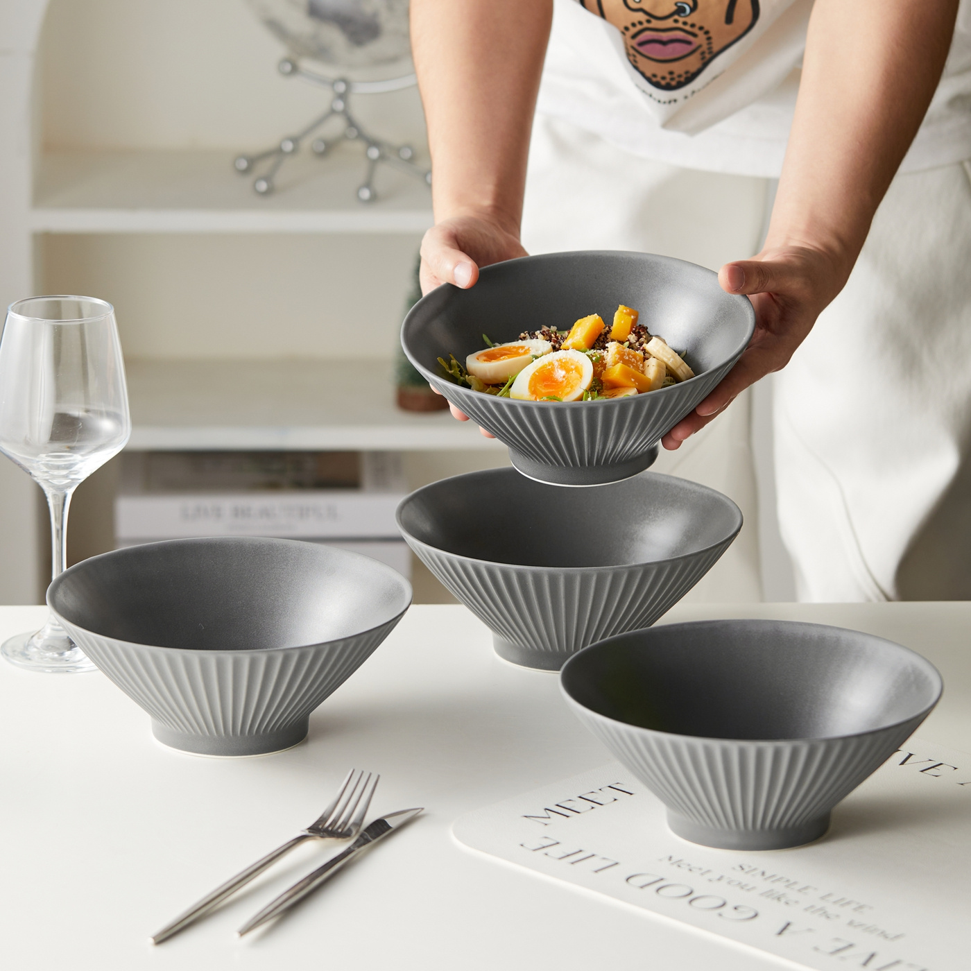 TEMU Ensemble de 4 de 8 pouces (Ø20CM), 1000 ml, vaisselle en céramique, bol de ramen japonais, bol de , bol à pâtes, bol à , bol à plat principal,