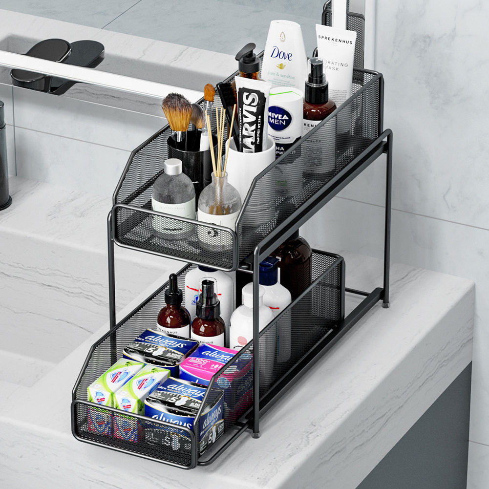 TEMU Cabinet Organiser, Bathroom Organiser, Vanity Organiser, Makeup Organizer, Cabinet Organiser, 2-tier Spice Rack, Sliding Drawer Counter