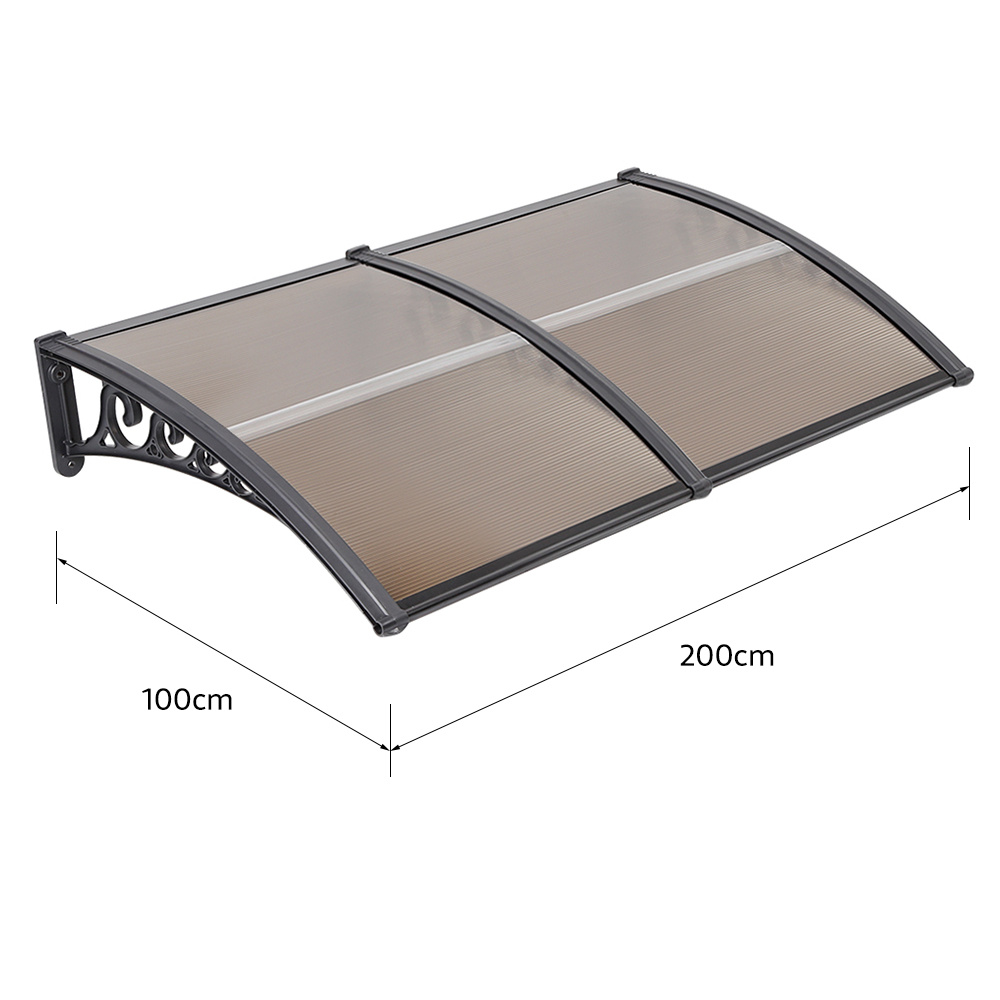 

Auvent solaire pour porte de patio, auvent de toit, protection contre et les UV, auvent de toit en polycarbonate, pas de déformation entre -40°C et 120°C, marron, 100*200Cm.