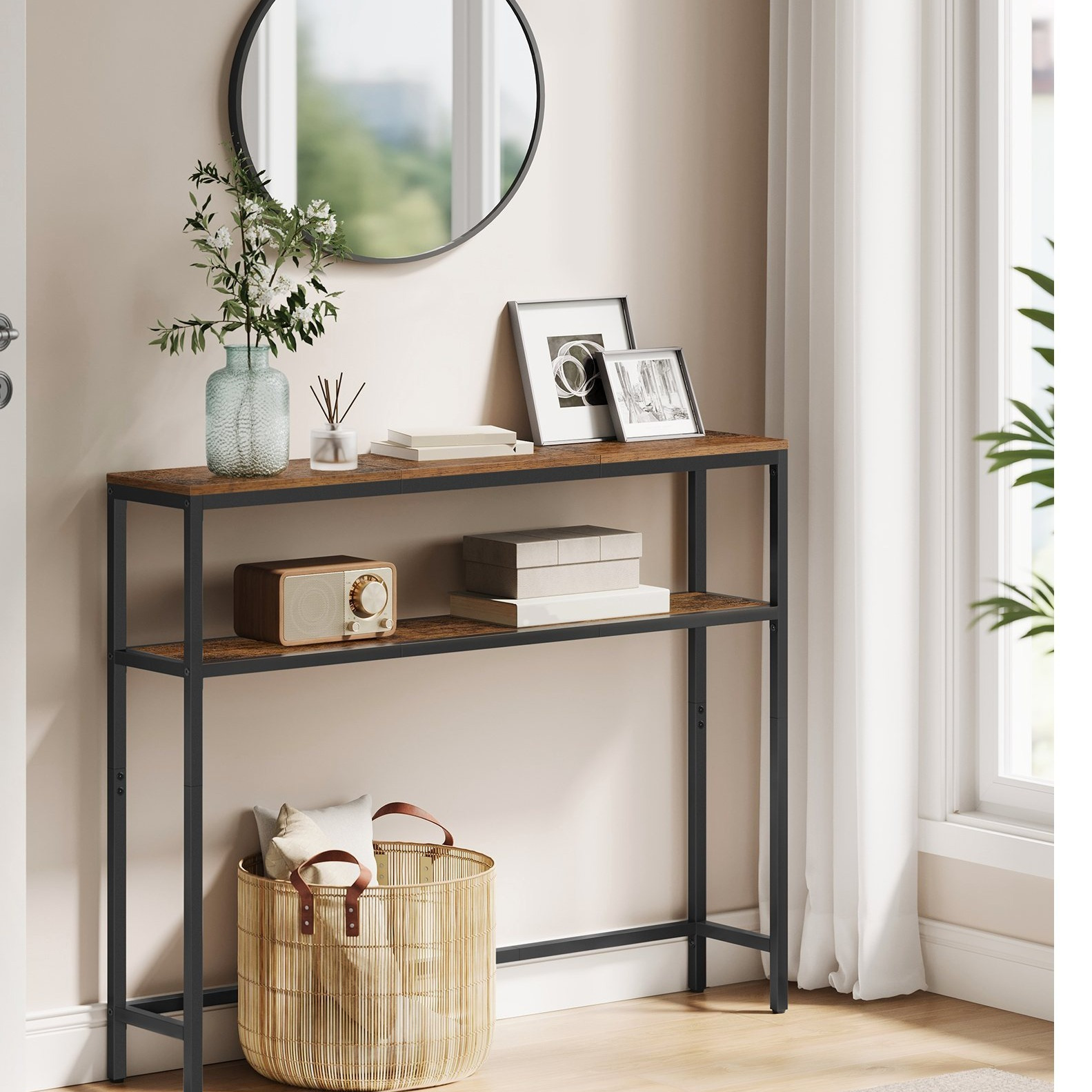 E-shop Flurtisch mit 2 Fächern, 20 x 80 x 80 cm, schmaler Tisch, Eingangstisch, platzsparend, Ablage im Eingangsbereich, geeignet für , Korridore,