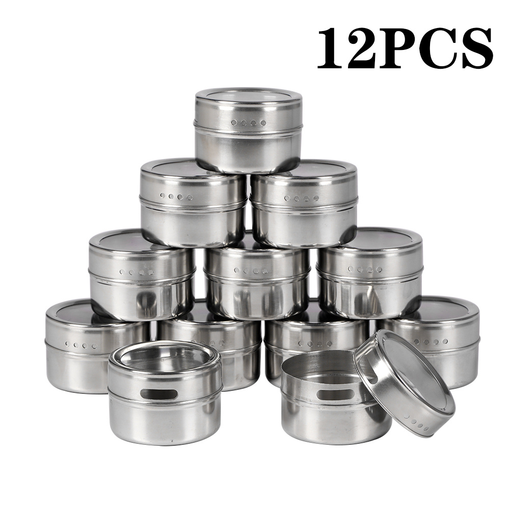 TEMU 12pcs Magnetic Spice Tins Stainless Steel Jar Seasoning Bottle Storage Container Kitchen Seasoning Shaker Container