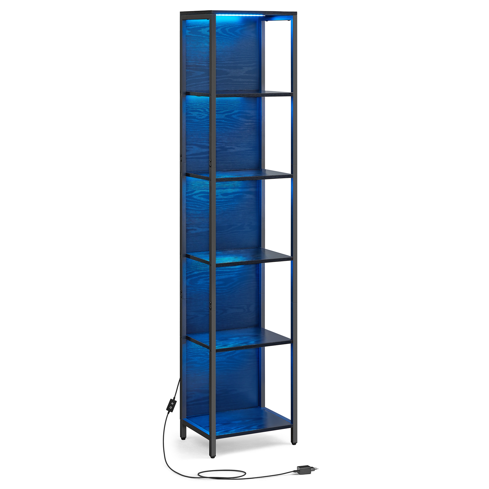 Image of 6-tier Bookshelf With Adjustable Led Lighting, Shelving Unit, 30.3 X 40 X 178.6 Cm, For Living Room, Bedroom, Home Office, Black