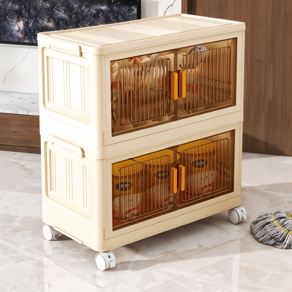 Foldable Rolling Plastic Storage Cabinet with Magnetic Door