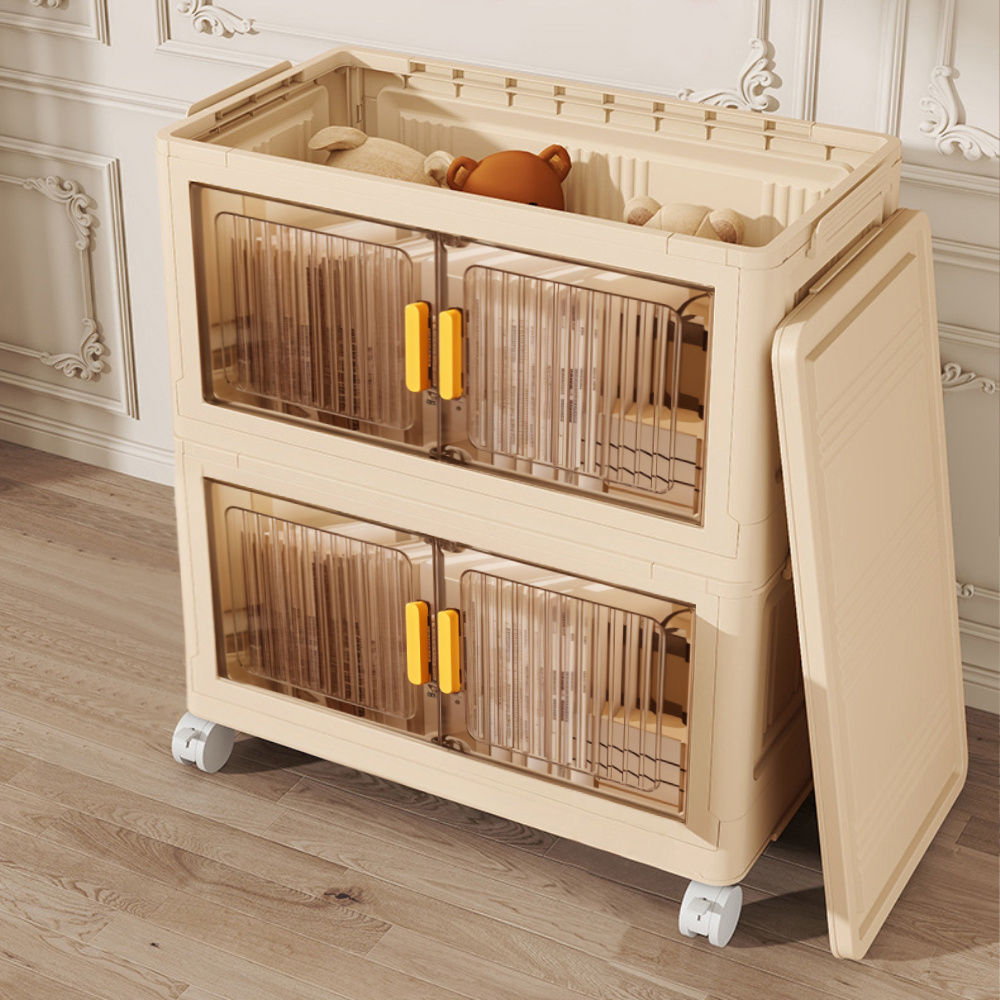 Foldable Rolling Plastic Storage Cabinet with Magnetic Door