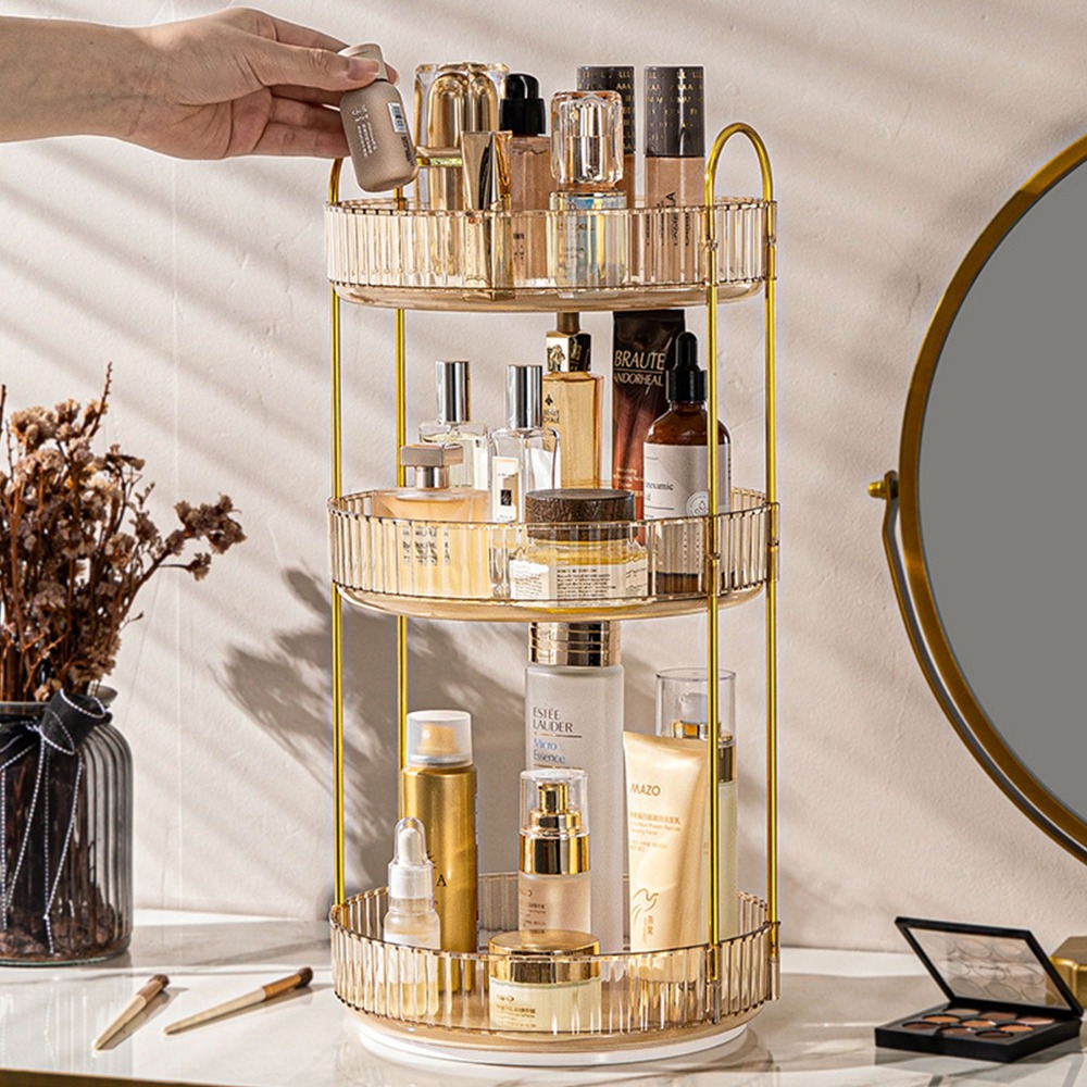 TEMU Rotating Makeup Organiser, 3 Tier Perfume Beauty Skincare Organiser, 360 Spinning Cosmetic Storage For Vanity Desk, Bedroom, Bathroom,