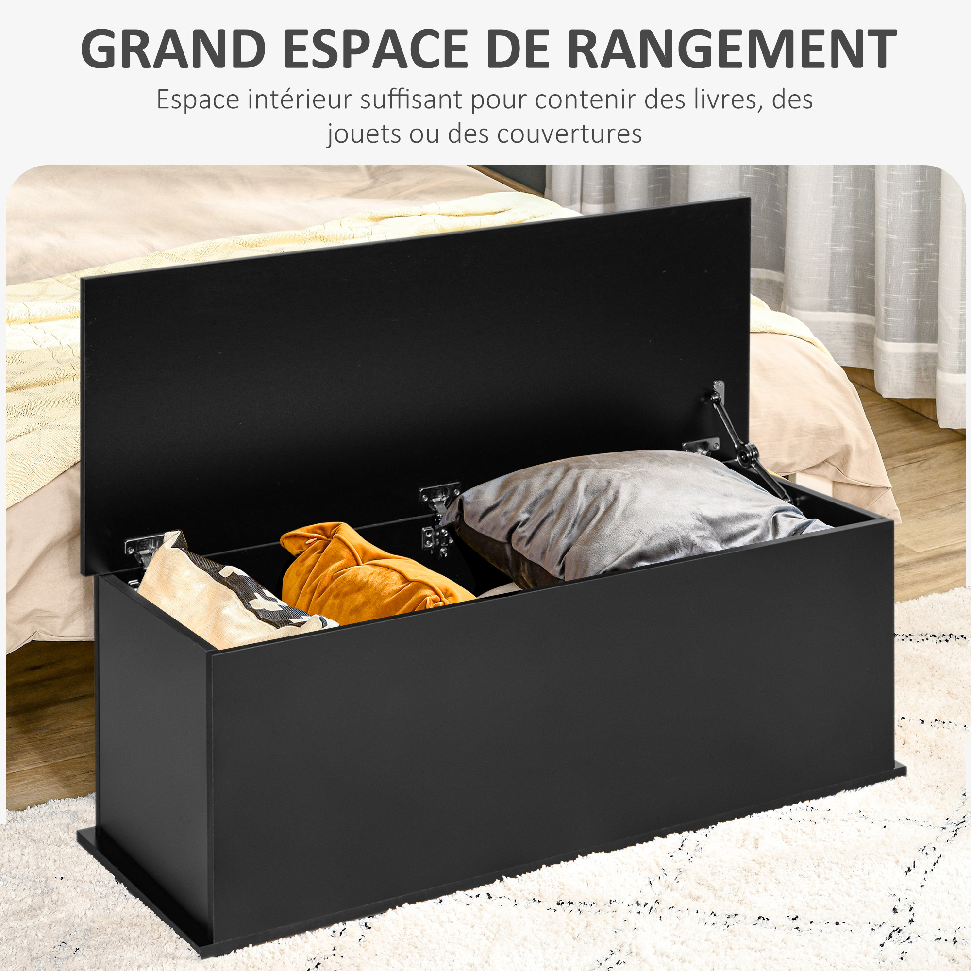 TEMU Boîte de Rangement HOMCOM pour Jouets Dim. 100L x 40L x 40H cm Panneaux de Noirs