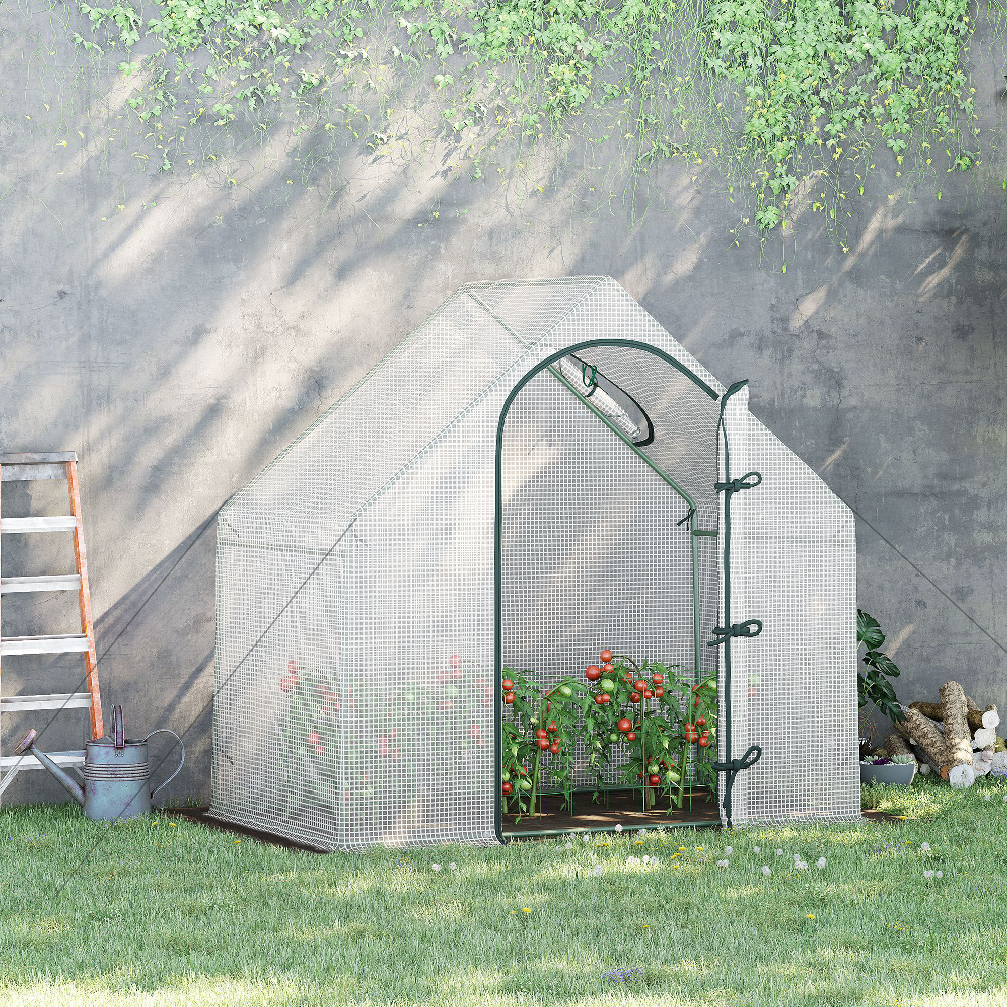 Greenhouse, 180 X Cm Foil Greenhouse With Roll-up Door, Greenhouse, With Top Window, Pe Grid Film, Winter-proof For Garden, Balcony, White