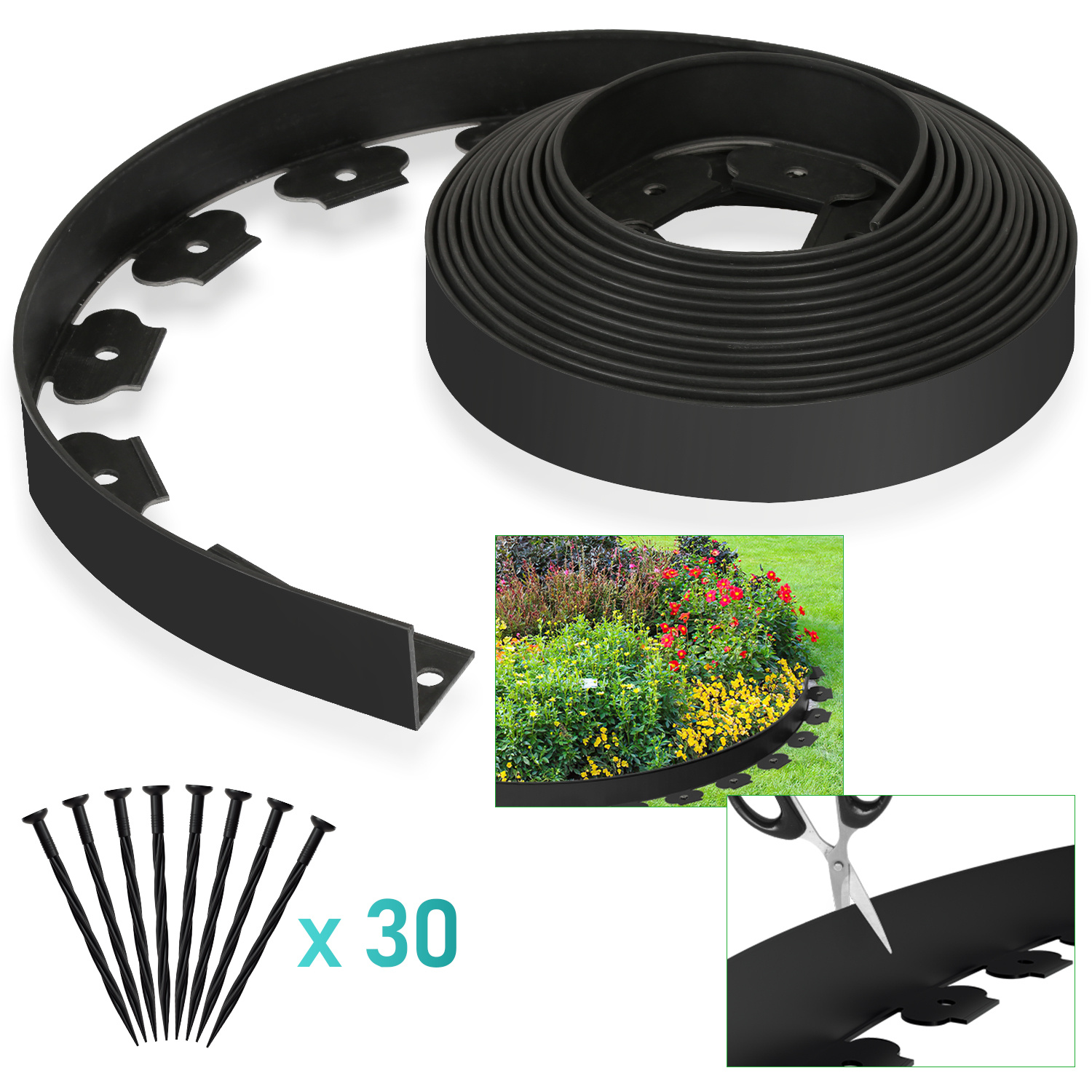 

Garden Edging 10m With 30pcs Ground Anchors, Flexible Mowing Path Edging Garden Lawn Fence Grass & Bed Edging Patio Landscape