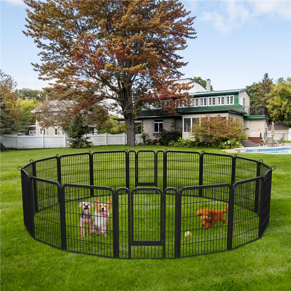 Image of Costoffs 65 Cm W X 80 Cm H Puppy Playpen With Mesh Panels, Foldable Dog Playpen Enclosure With Door & Ground Stakes For Indoor & Outdoor Use