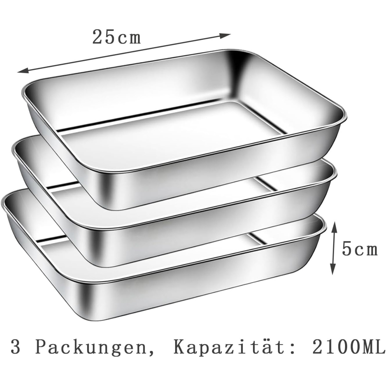 

Set Of 3 Stainless Steel Breading Baskets (25cm X 19cm X 5cm), Breading Meat And Fish With High-quality Stainless Steel Rectangular Bowls.