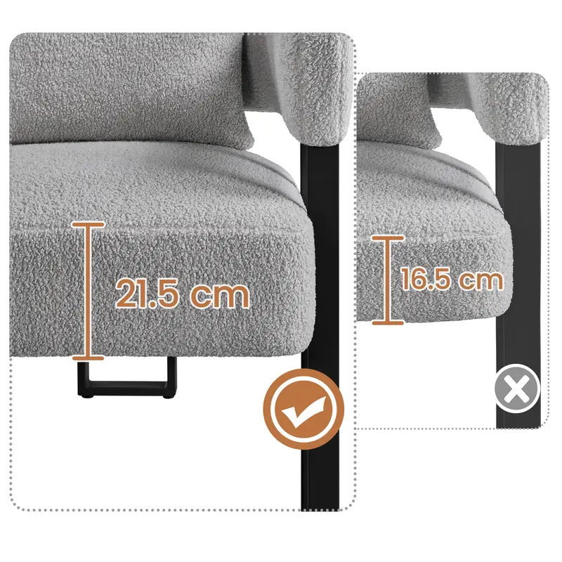 boucle accent chair upholstered armchair vanity chair with throw pillow adjustable feet for living room bedroom home office small grey details 3